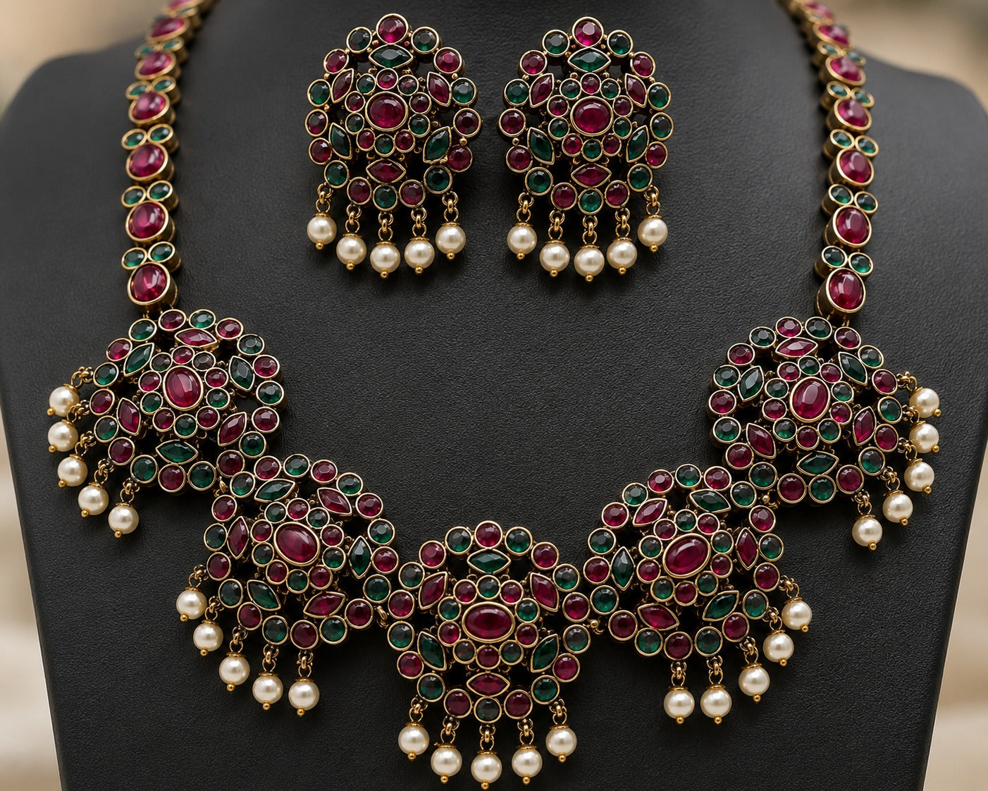 Ruby Bloom Statement Necklace Set LP- 48Hr Delivery