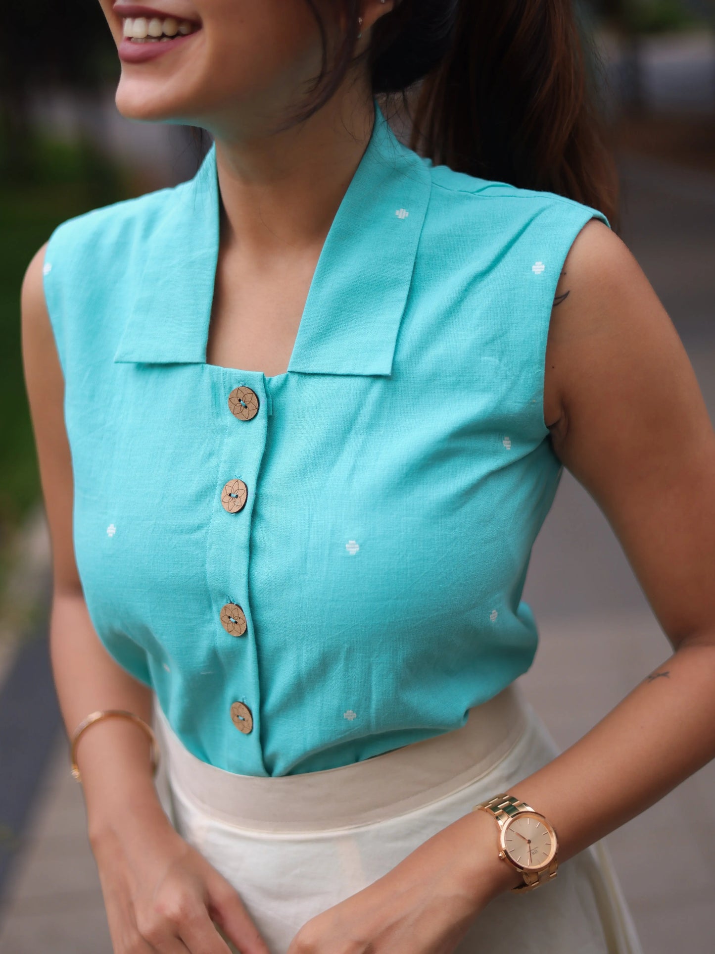Studio Blue Top & White Skirt Set