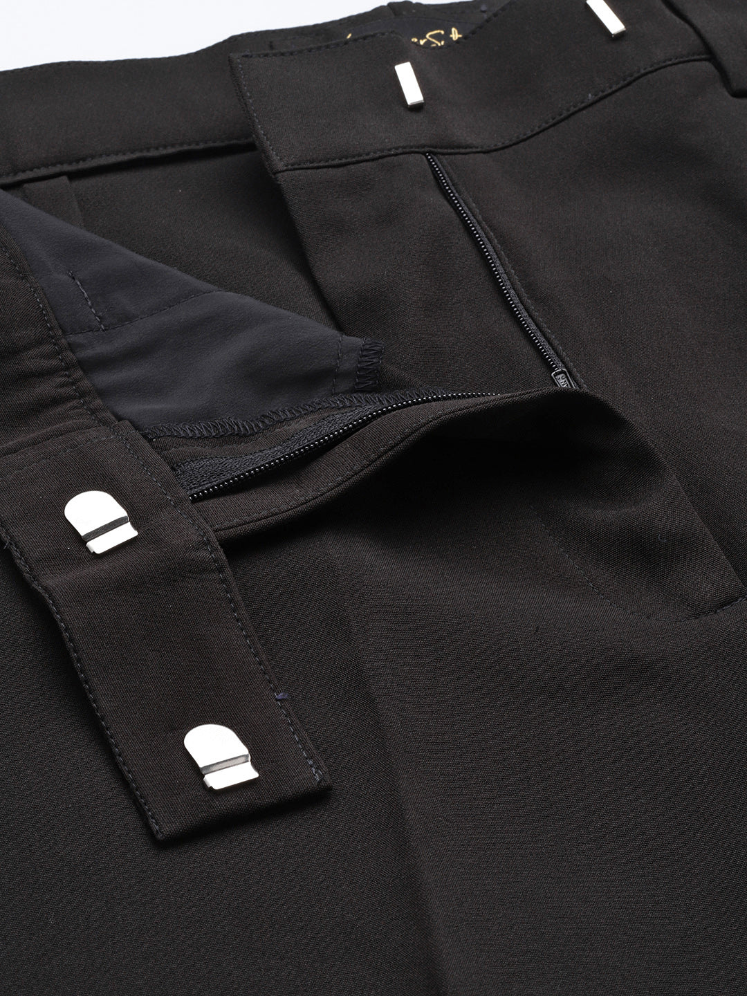 PowerSutra Regular Fit Mid Waist Stretch Trouser- Black
