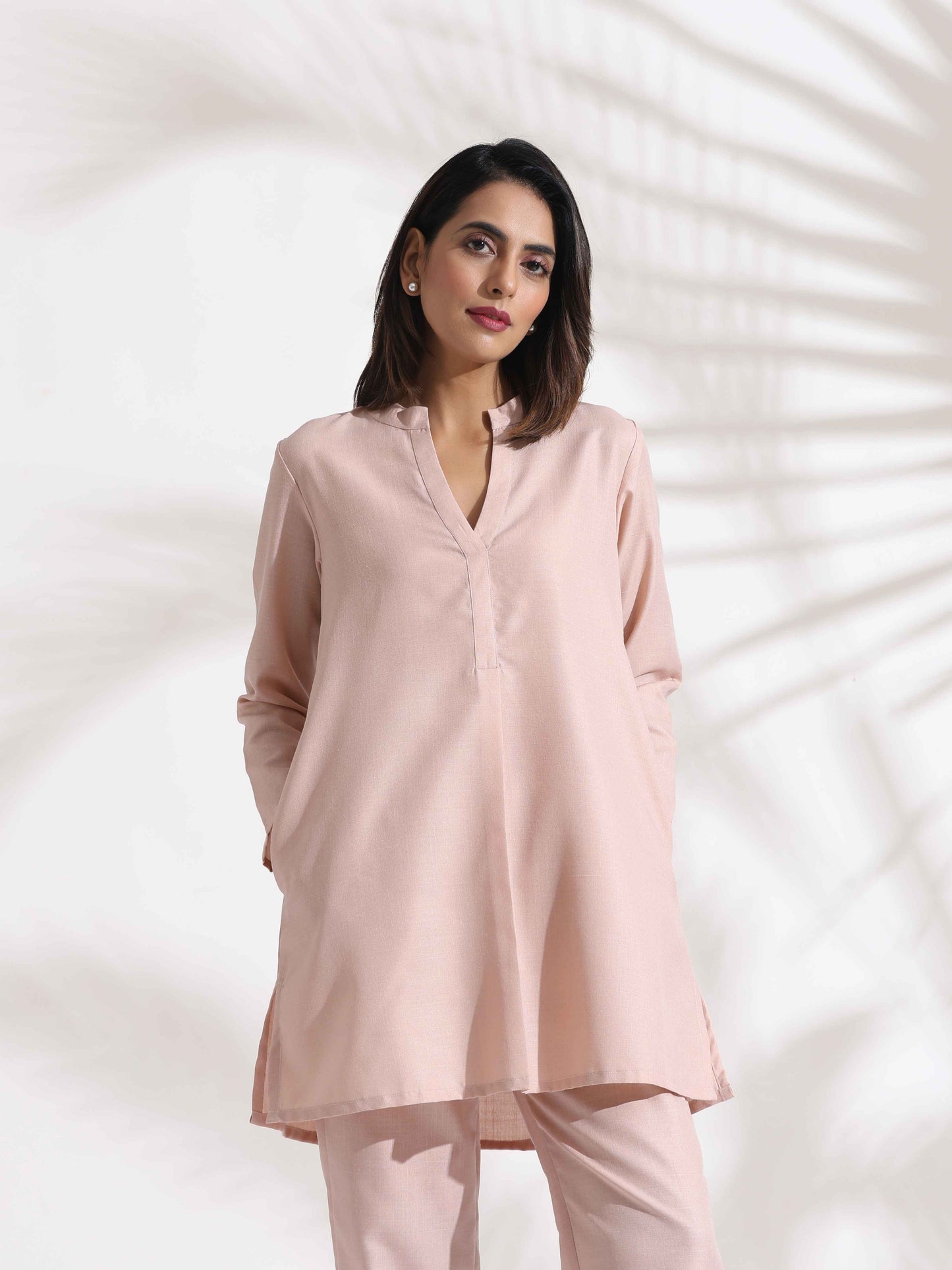 trueBrowns Light Pink Slub Co-ord Set