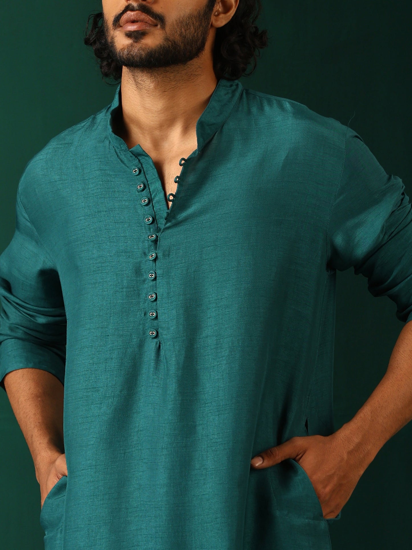 trueBrowns Men's Teal Silk Co-ord Set