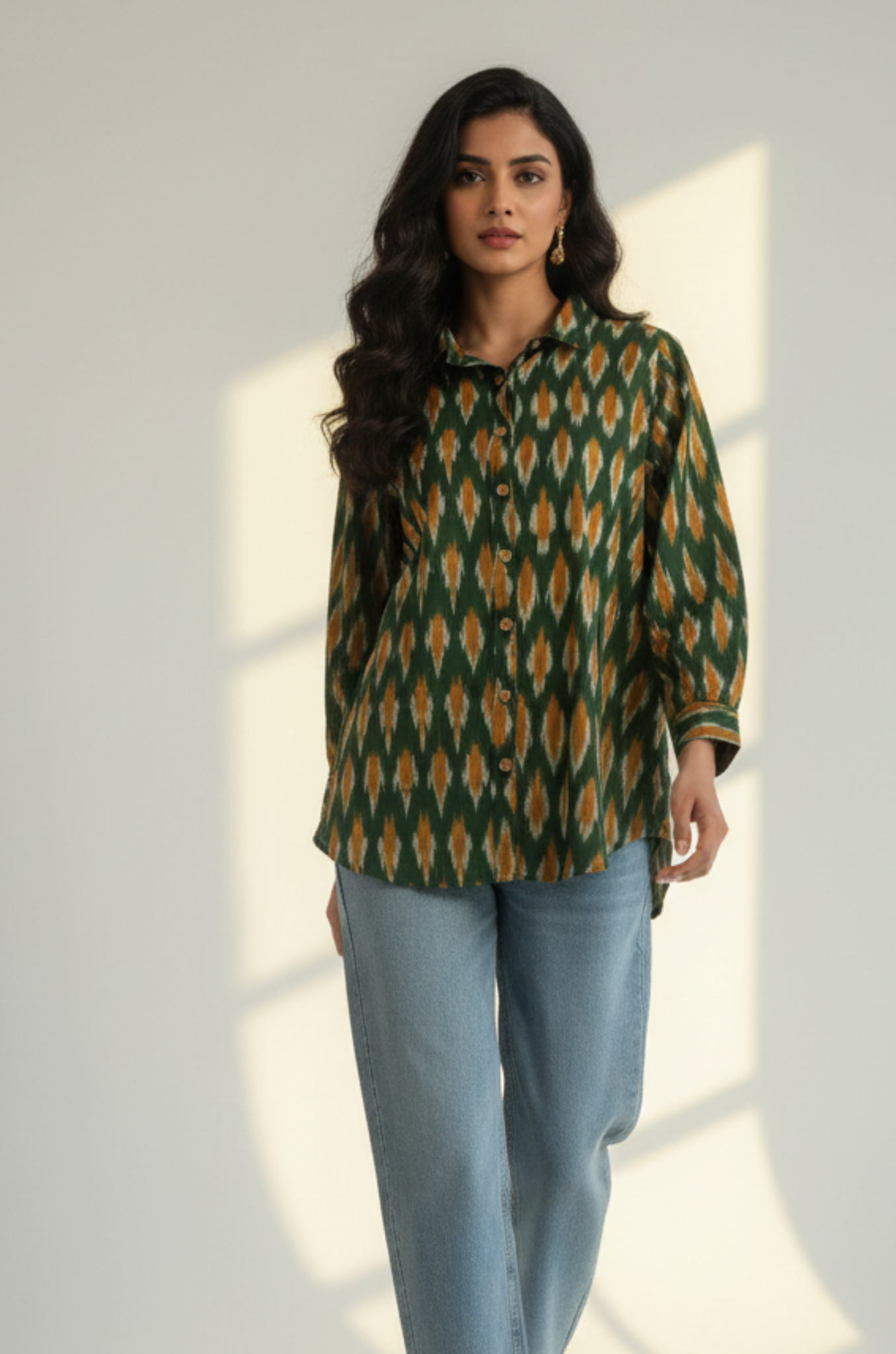 Maati Golden Moss Cotton Button Down Shirt