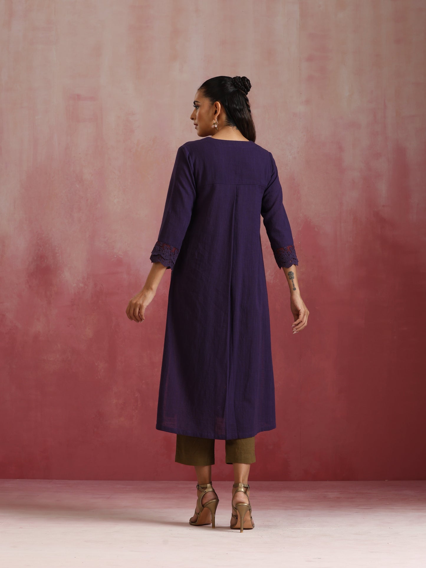 trueBrowns Purple Cotton Dobby Kurta Set