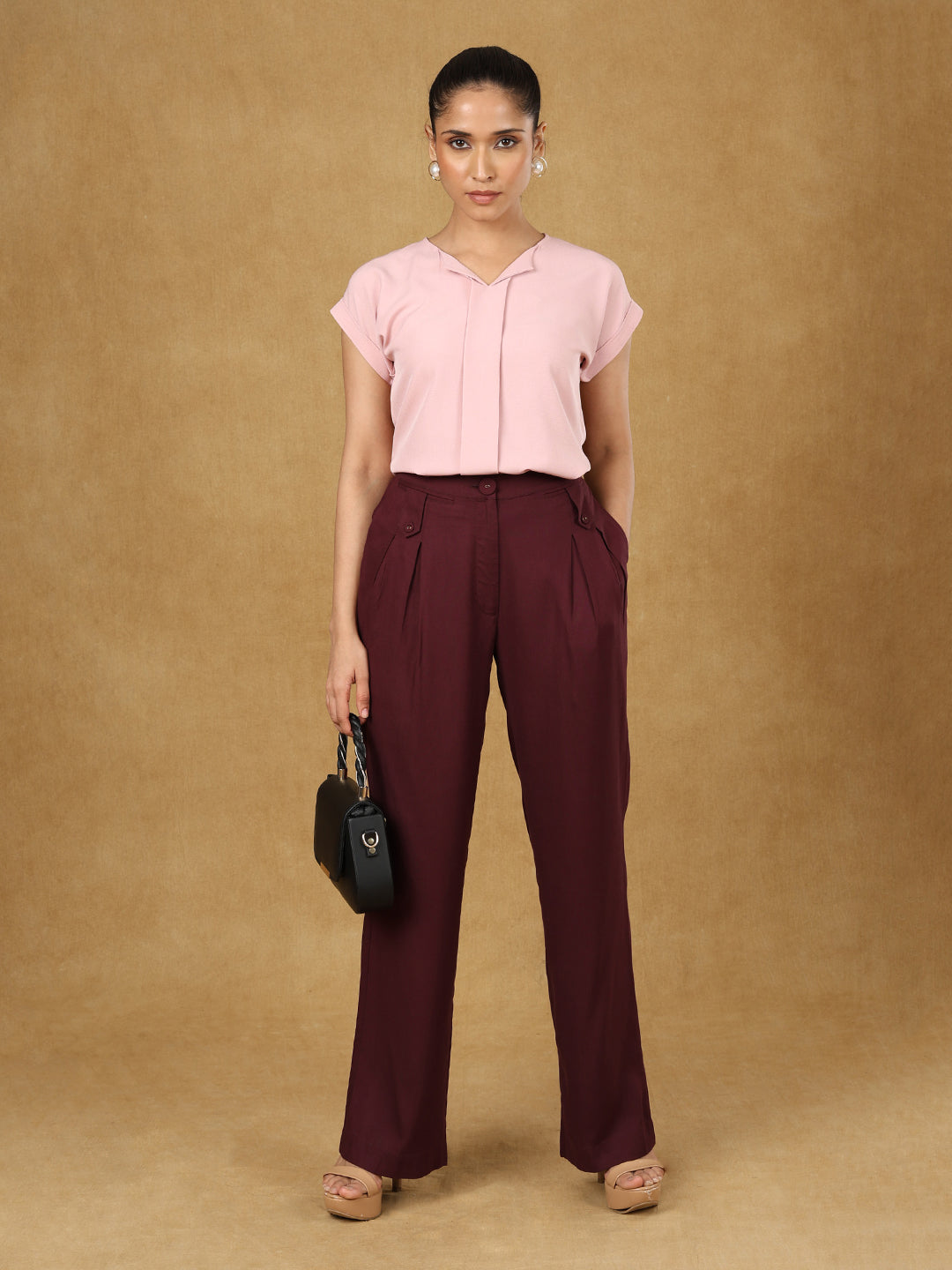 PowerSutra Pink Solid Batwing Sleeve Top
