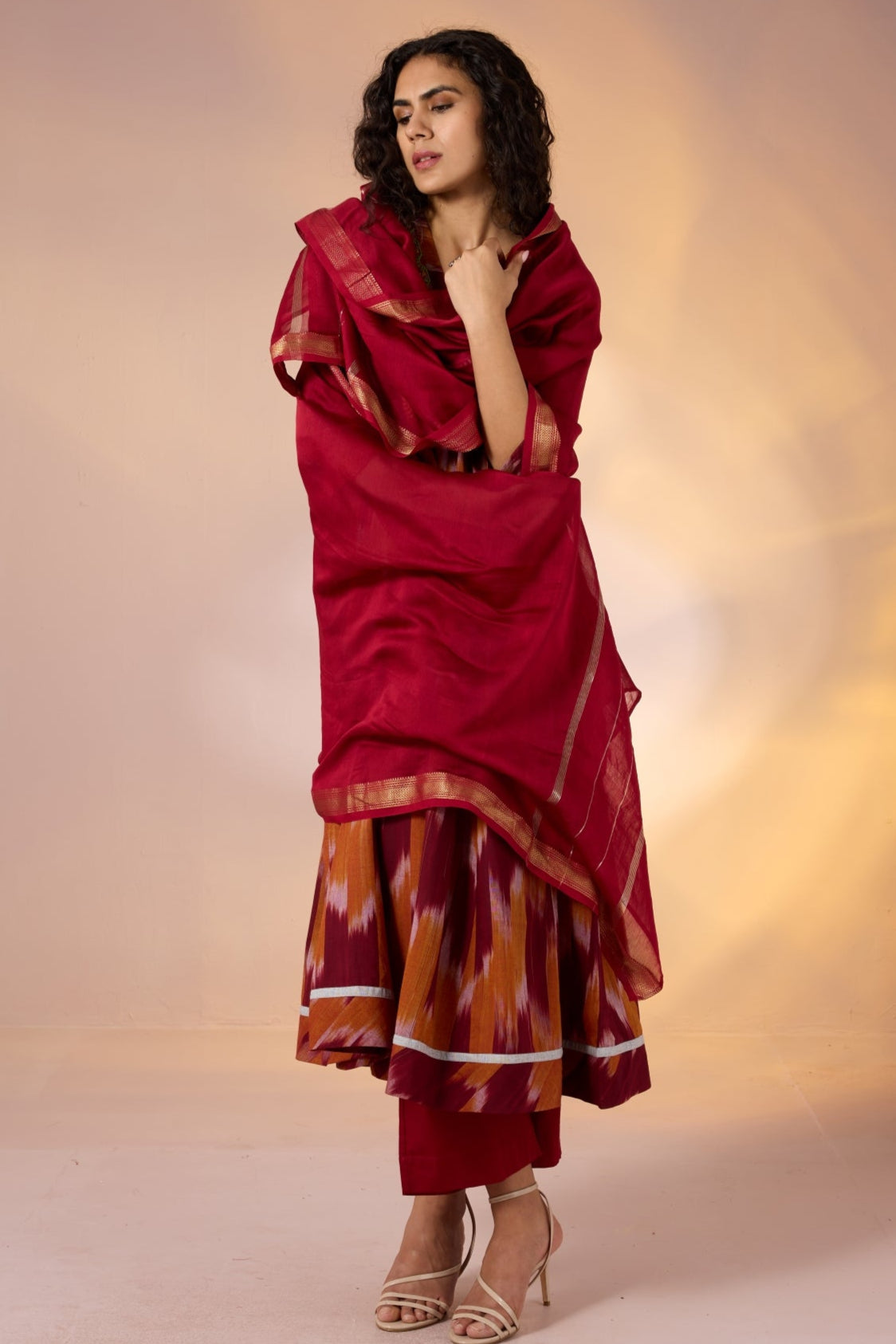 Maati Craft Long Sufi Anarkali Saffron Ember