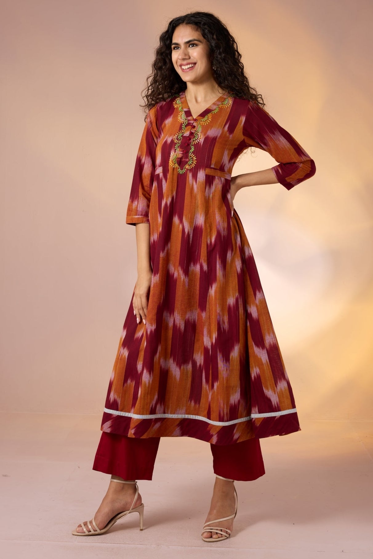 Maati Craft Long Sufi Anarkali Saffron Ember