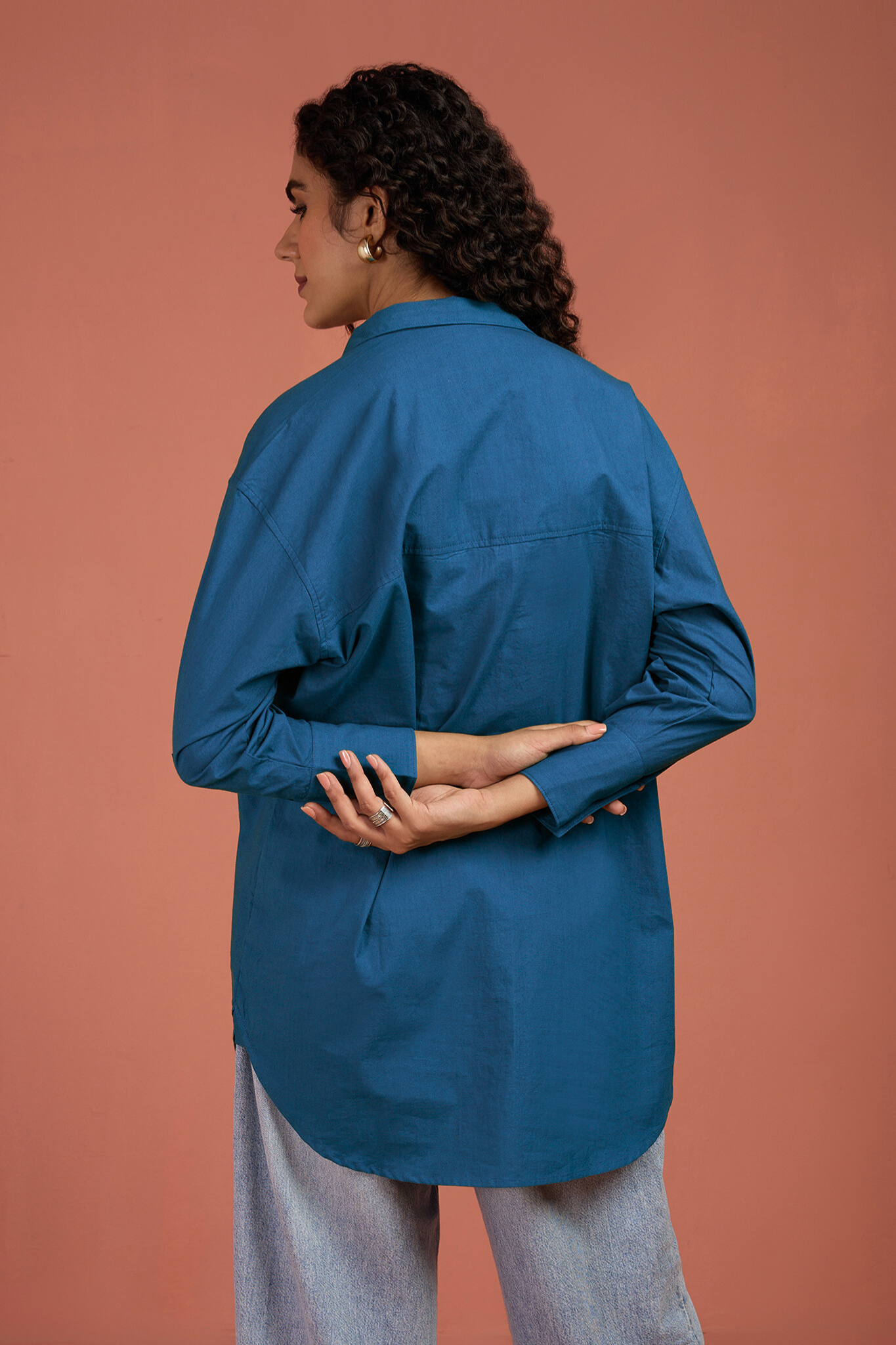Maati Craft Oversized Longline Casual Shirt Ocean Tide