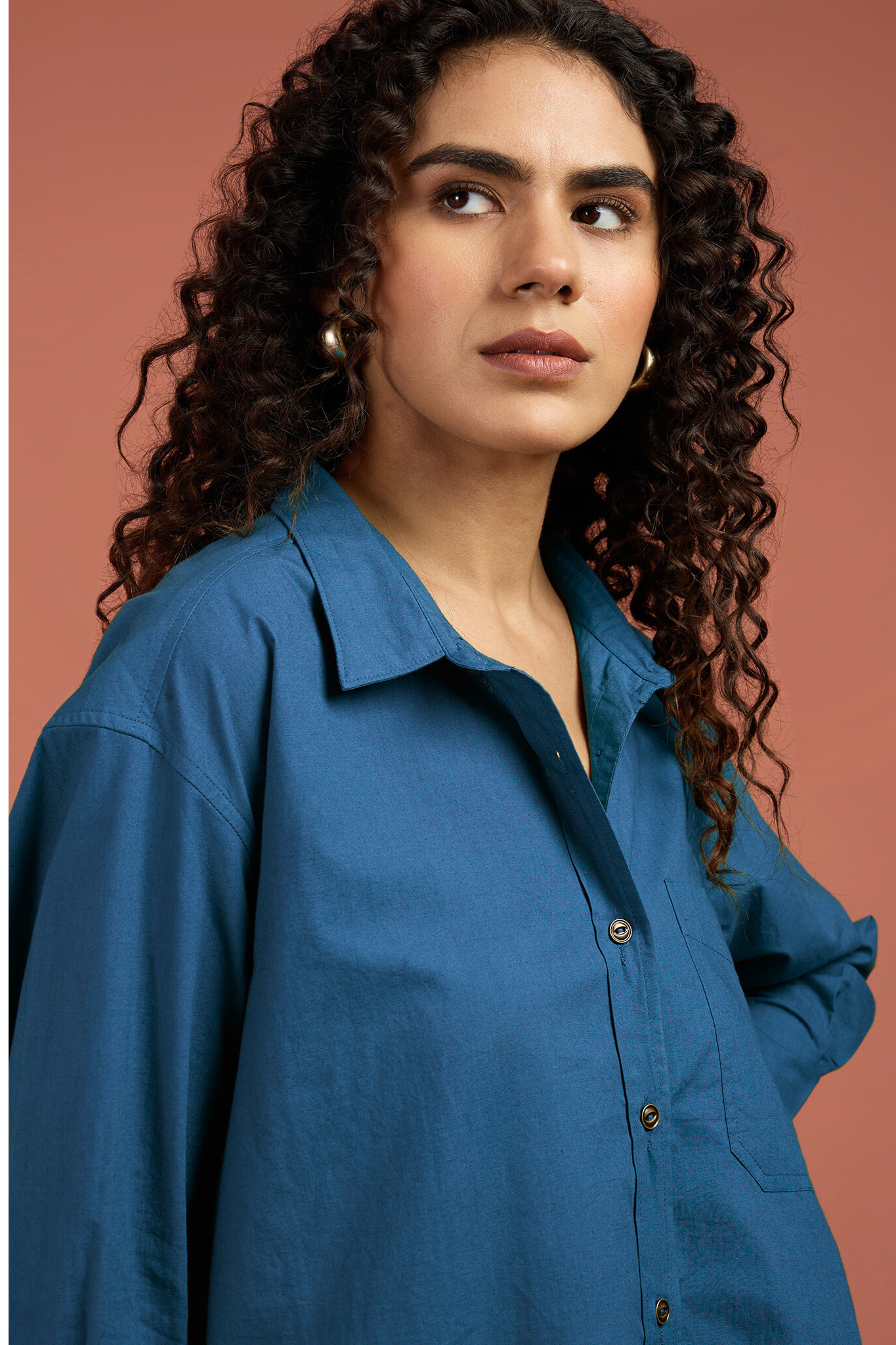 Maati Craft Oversized Longline Casual Shirt Ocean Tide
