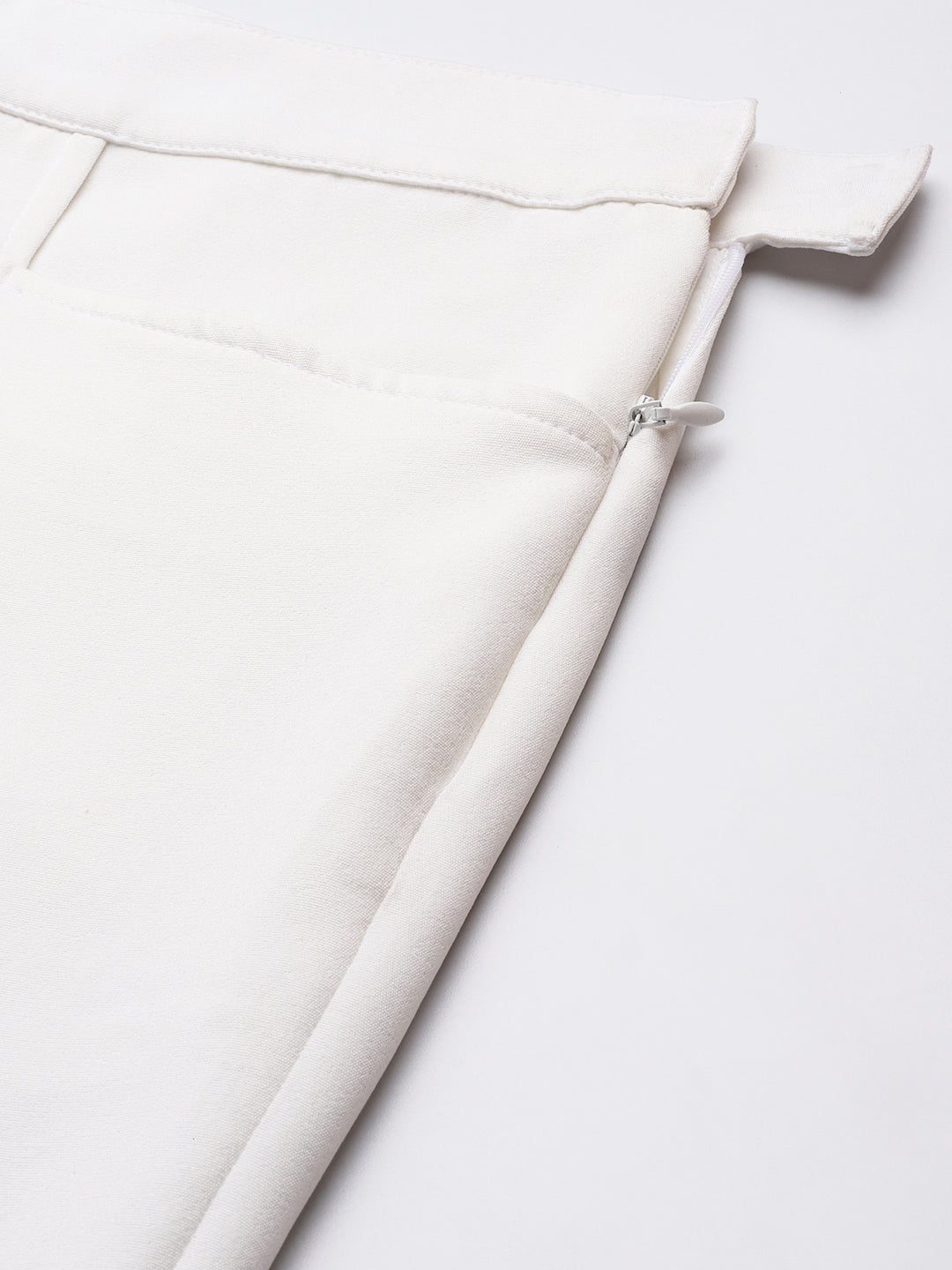 PowerSutra Comfort Fit Mid Waist Wide Bottom Stretch Trouser - White