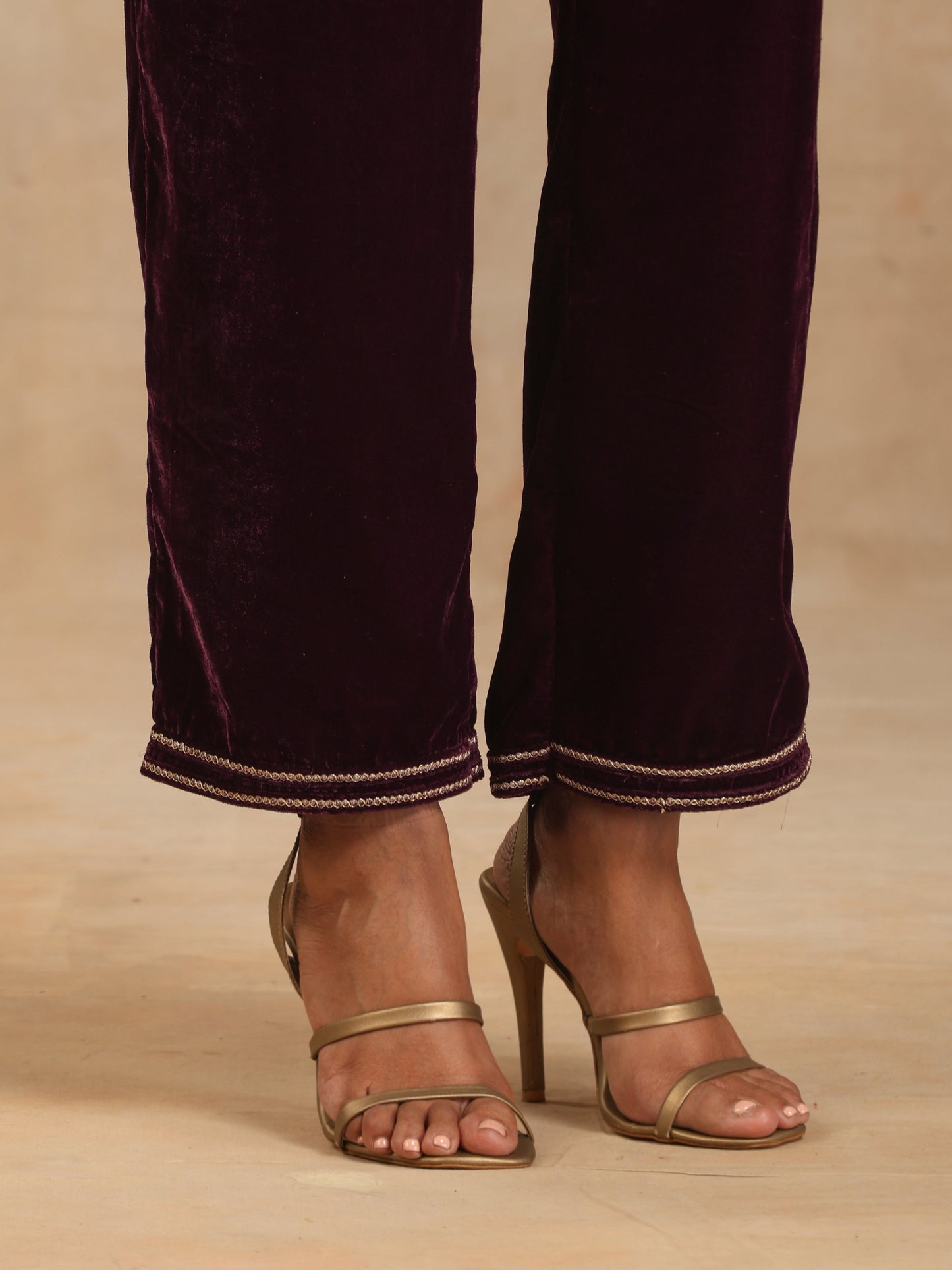 trueBrowns Wine Velvet Embroidered Co-ord Set