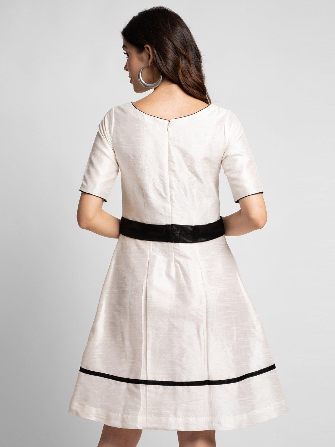 PowerSutra Dupioni Evening Fit and Flare Dress - Creamy White