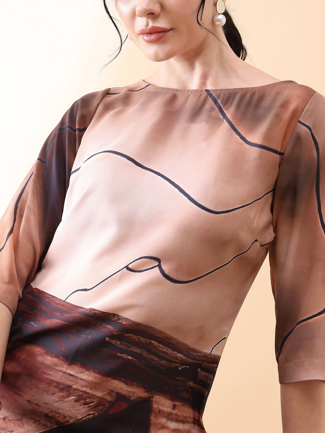PowerSutra A-Line printed dress- Brown