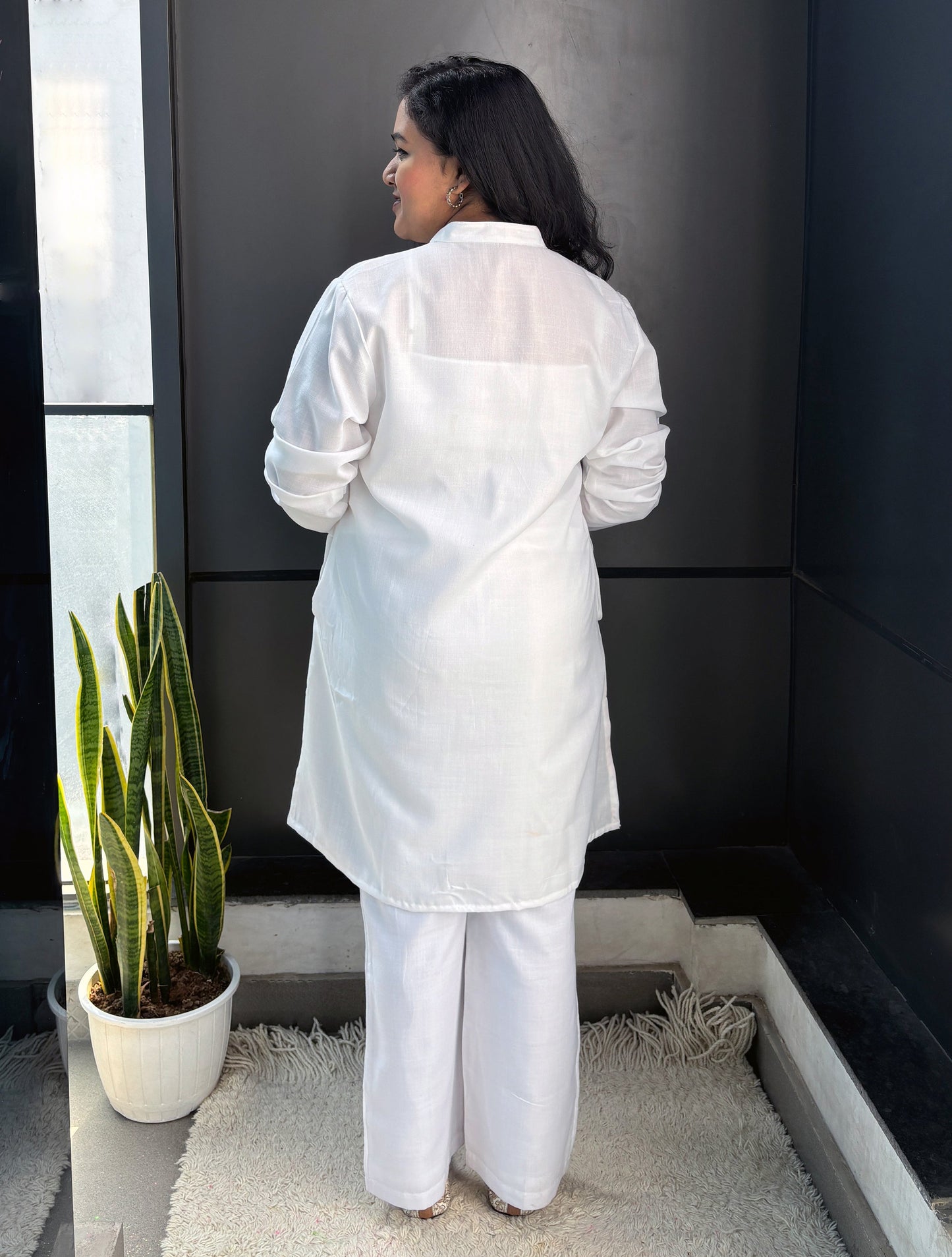 trueBrowns White Slub Kurta