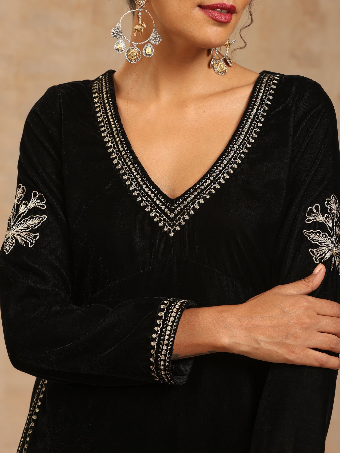 trueBrowns Black Velvet Embroidered Co-ord Set