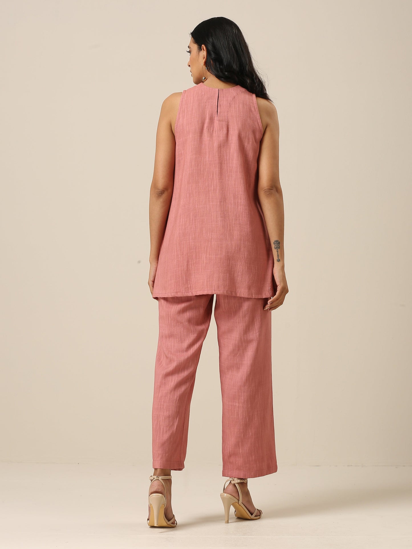 Light Mauve Slub Textured Sleeveless Short Co-Ord Set