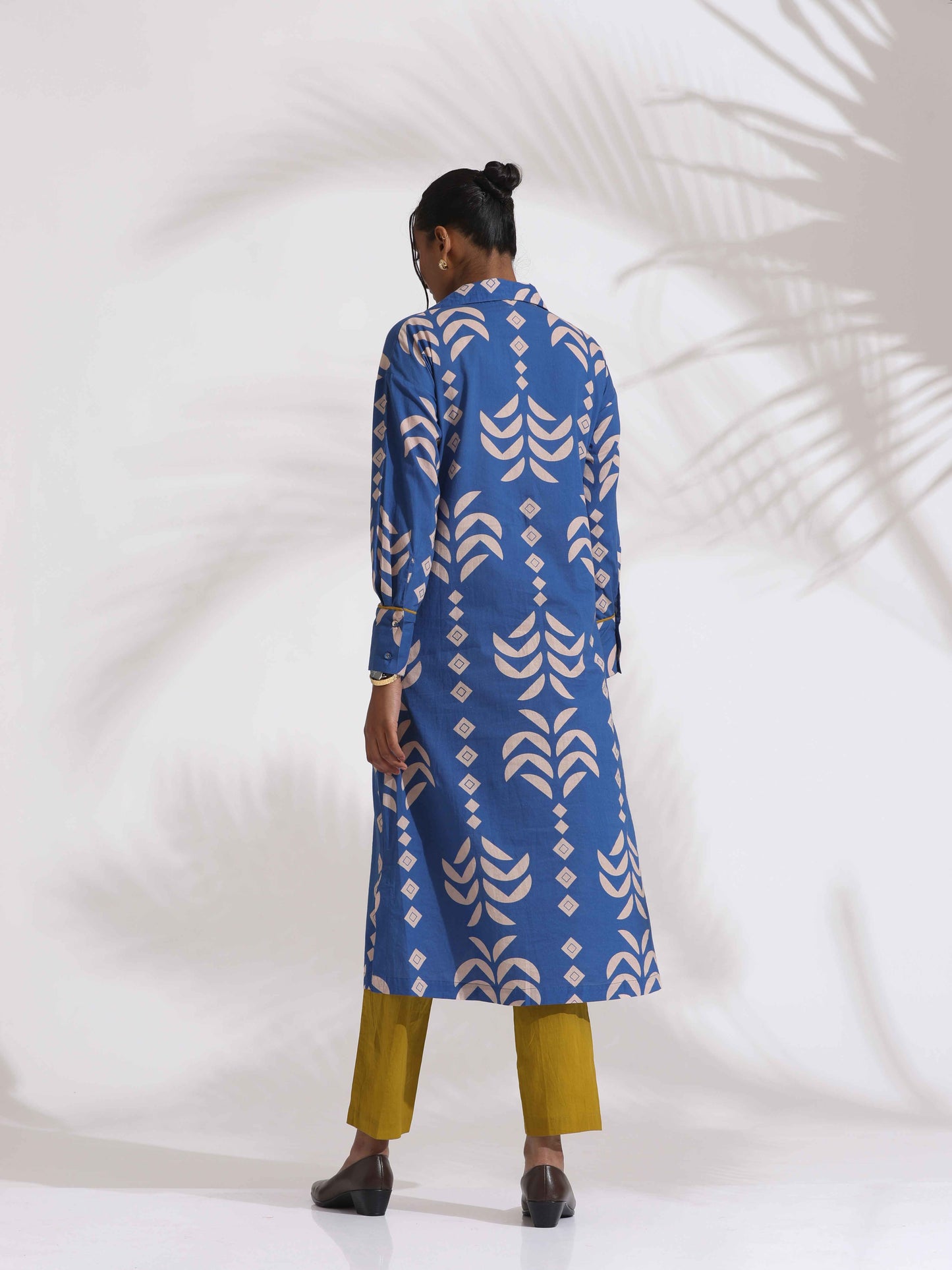 trueBrowns Blue Cotton Stripe Print Kurta Set