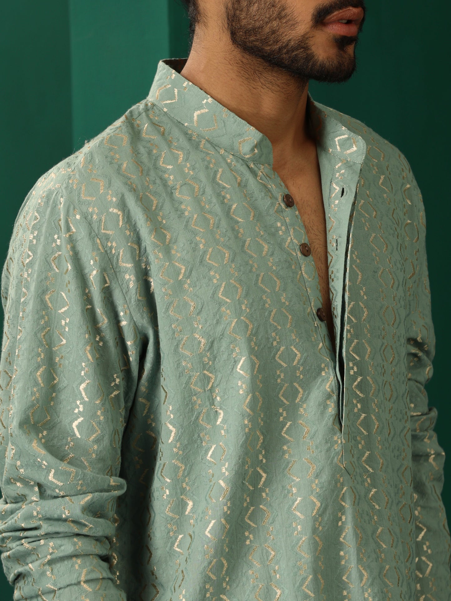 trueBrowns Men's Mint Green Dobby Co-ord Set