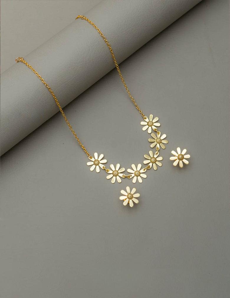 Gold sunflower Necklace With Earrings