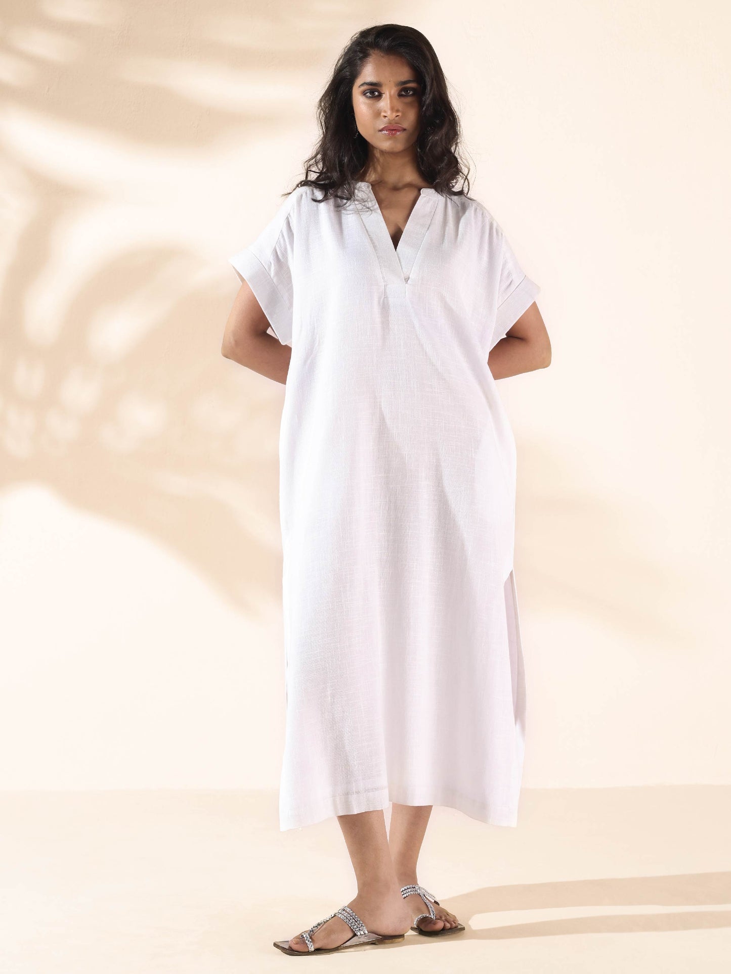 trueBrowns White Cotton Oversized Dress