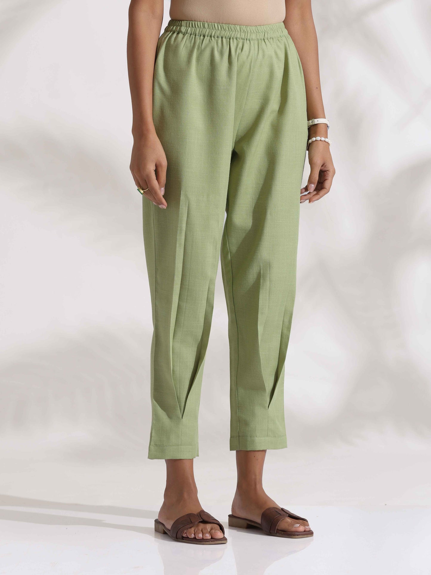 trueBrowns Green Slub Pleated Co-ord Set