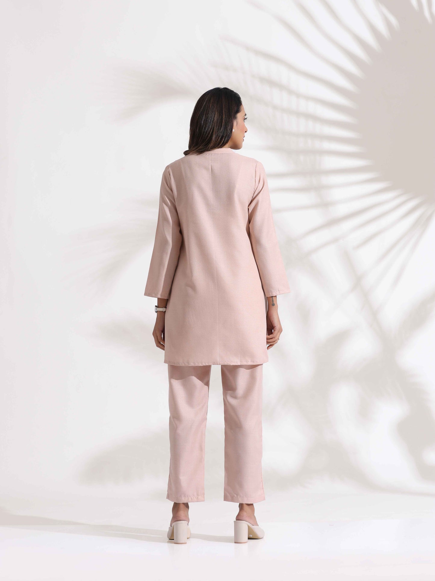 trueBrowns Light Pink Slub Co-ord Set