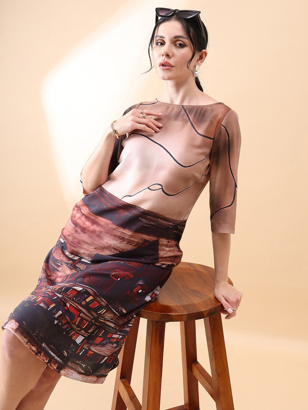 PowerSutra A-Line printed dress- Brown