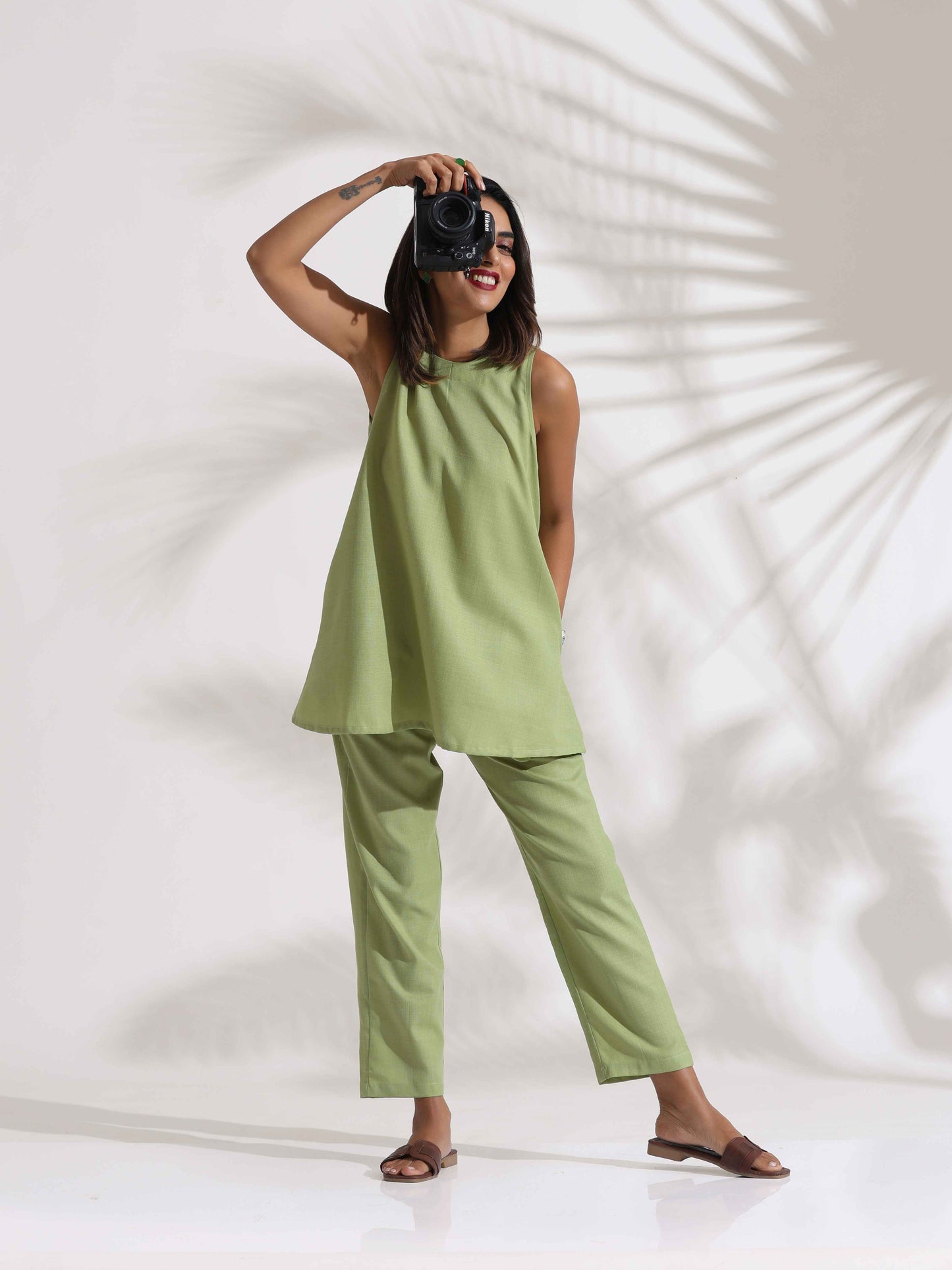trueBrowns Light Green Slub Co-ord Set LP- 48Hr Delivery