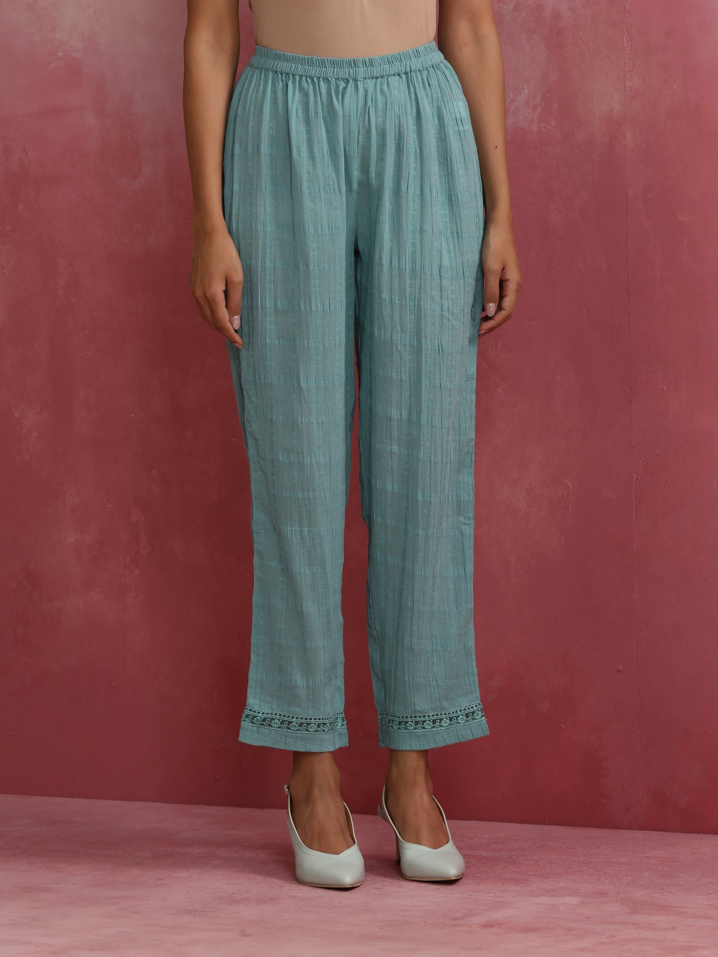 trueBrowns Aqua Blue Cotton Dobby Angrakha Kurta Set