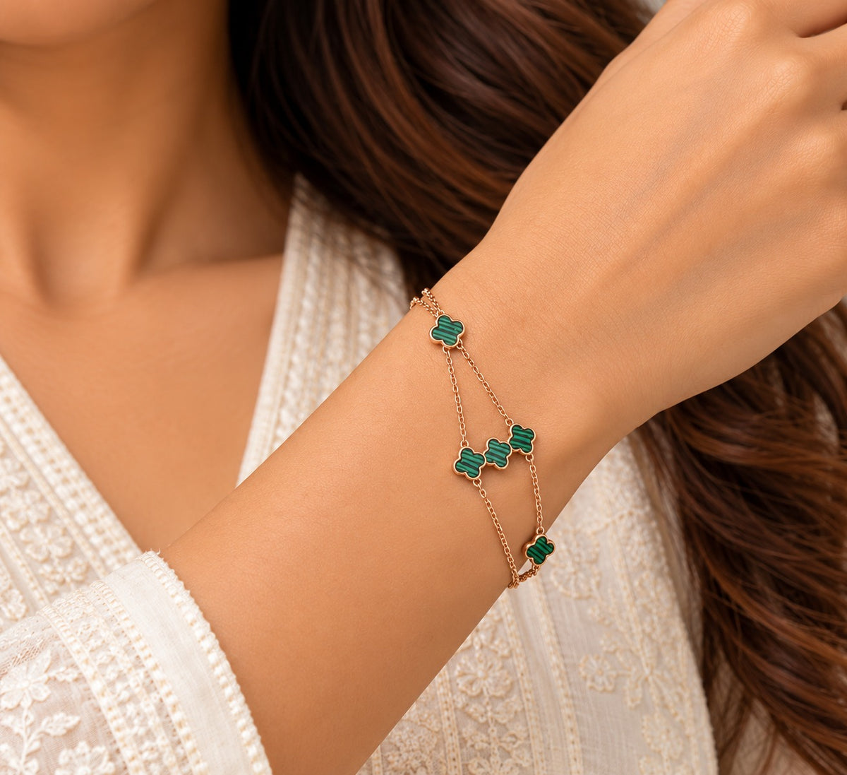 Green Clover Design Rose Gold-Toned Bracelet LP- 48Hr Delivery