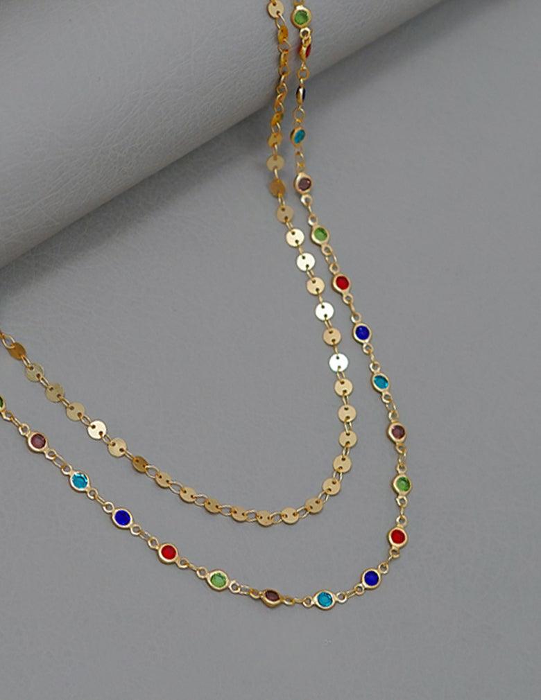 Gold Tone Semi Precious Stone Layered Necklace LP- 48Hr Delivery