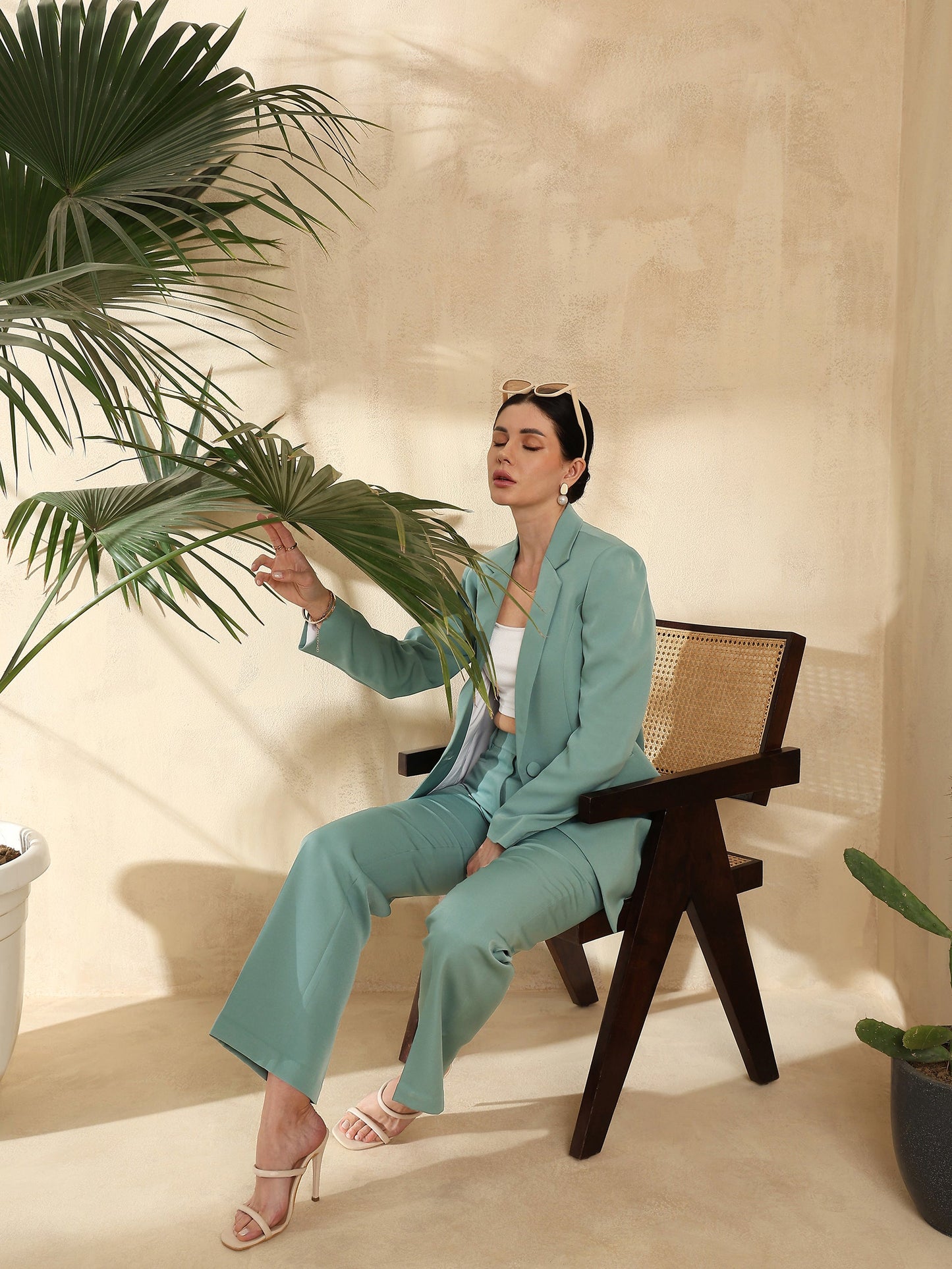 PowerSutra Notch Collar Stretch Pant Suit- Sage Green