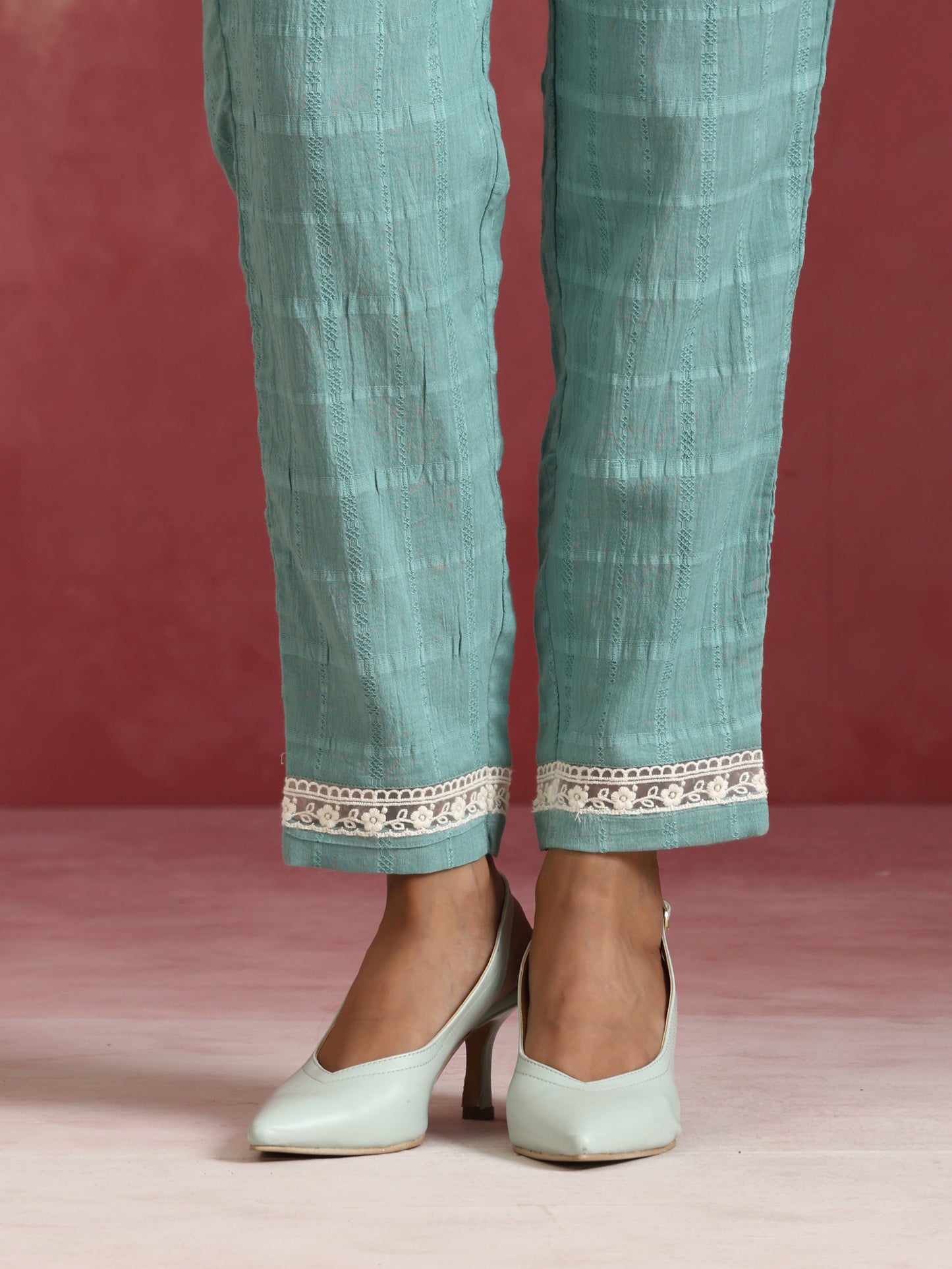 trueBrowns Aqua Blue Cotton Dobby High low Kurta Set