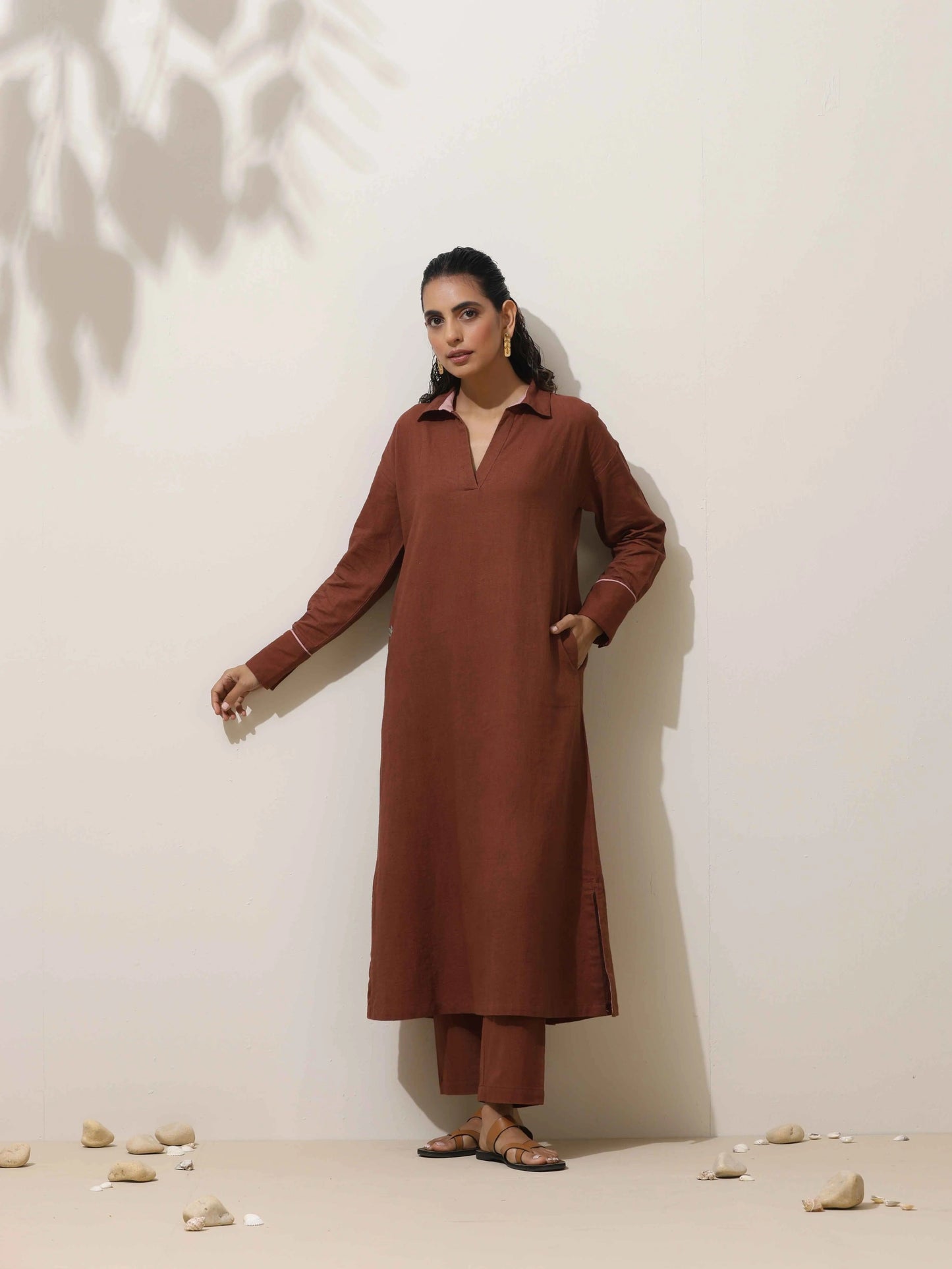 trueBrowns Brown Cotton Kurta Pant Set