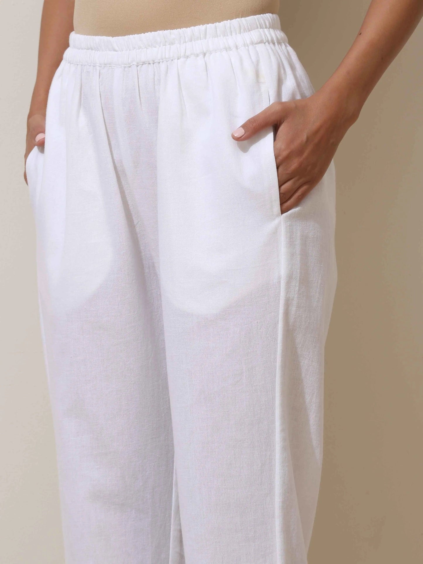 trueBrowns White Cotton Linen Kurta Pant Set