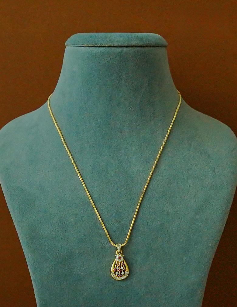 18k Gold Plated AntiTarnish AD Stone Pendant Simple Necklace