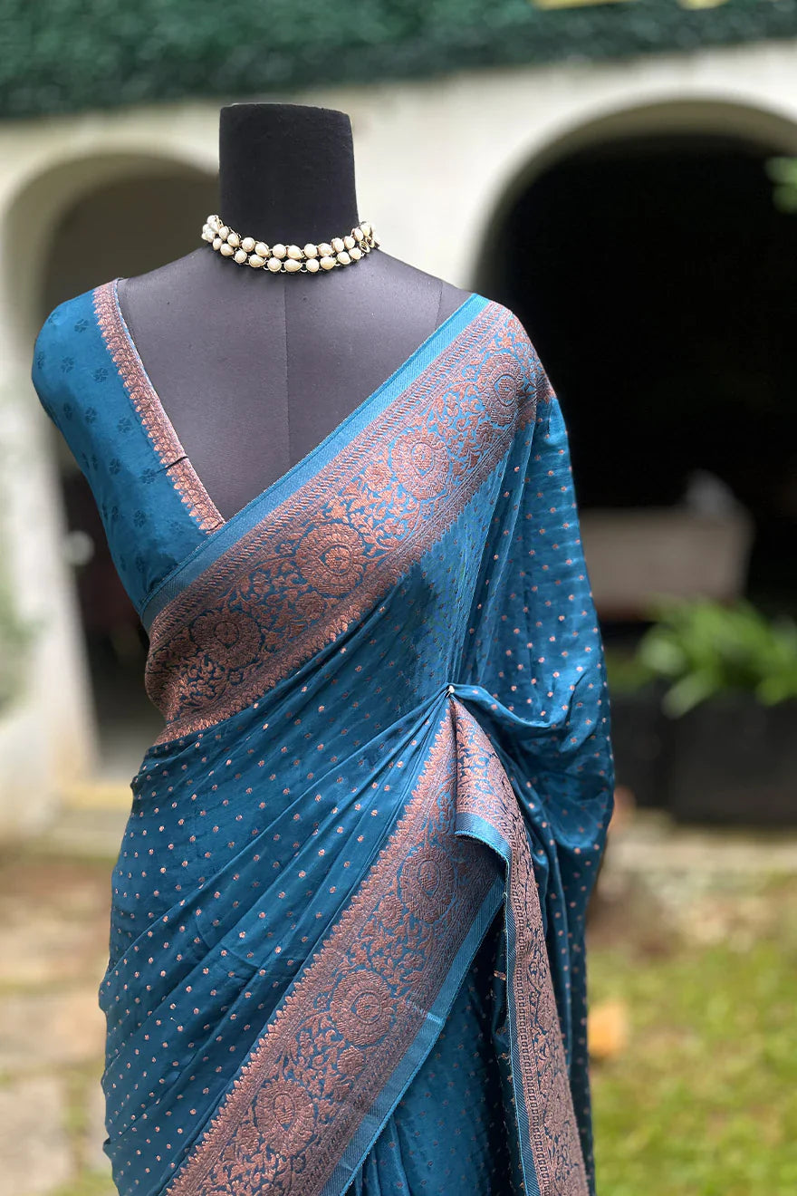 Semi Satin Silk Saree Royal Blue