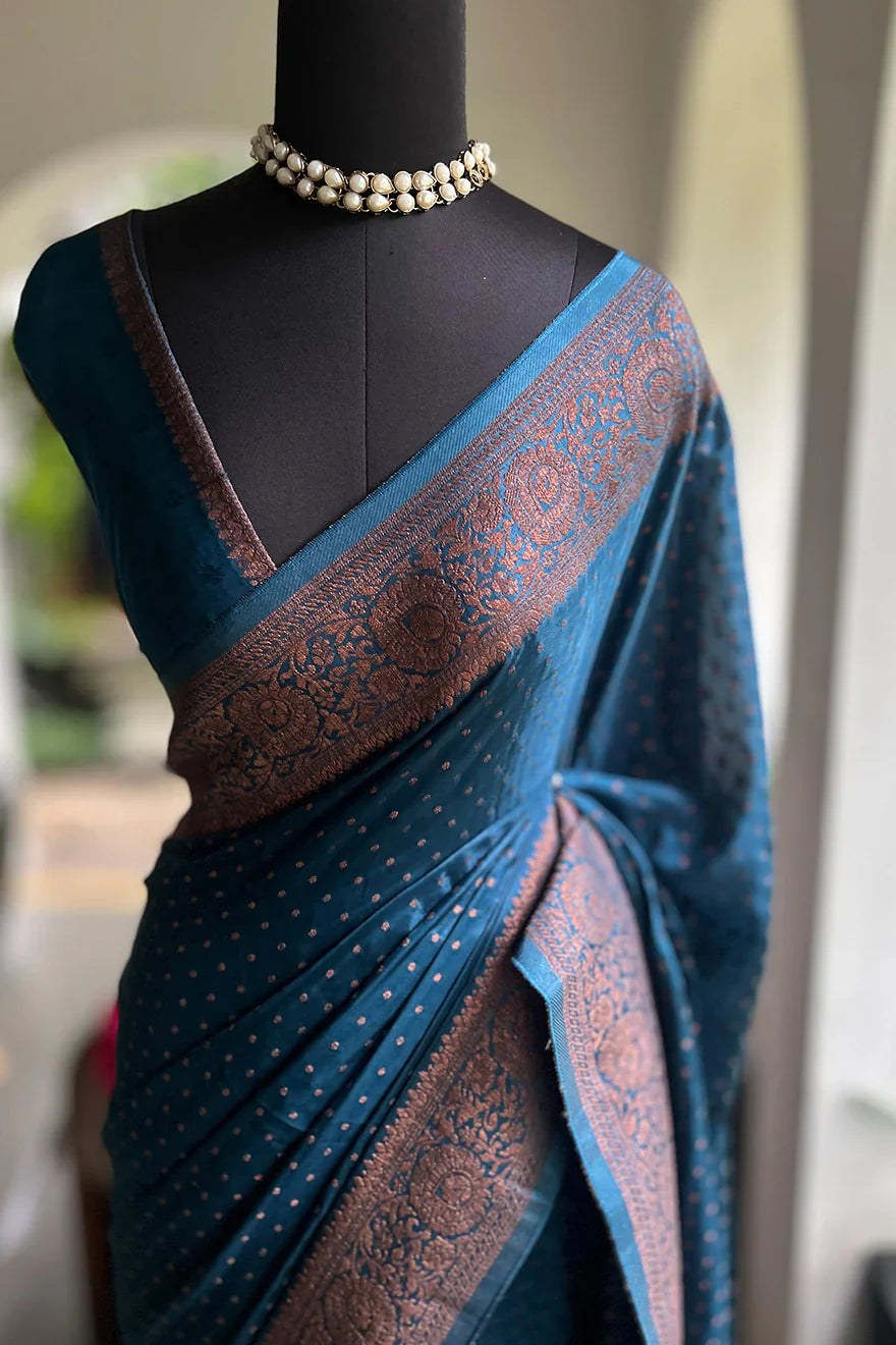 Semi Satin Silk Saree Royal Blue