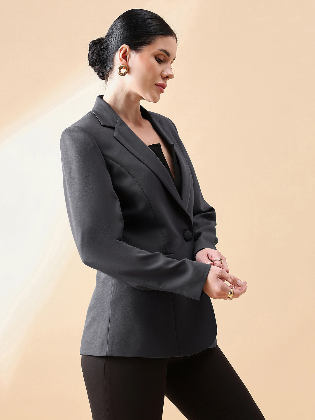 PowerSutra Notch Collar Stretch blazer- Dark Grey