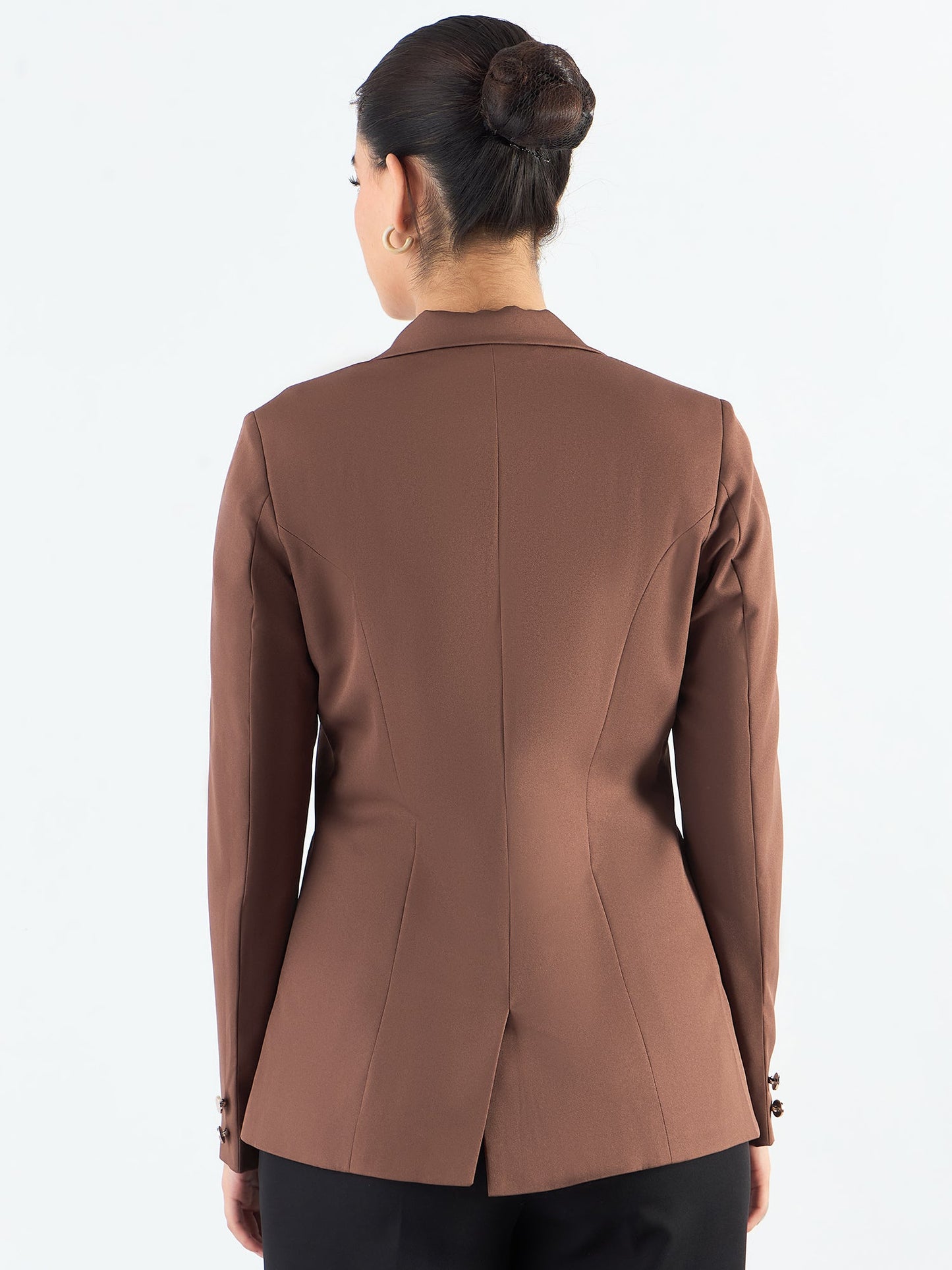 PowerSutra Brown Tailored Fit Notched Lapel Blazer In Stretchable Fabric