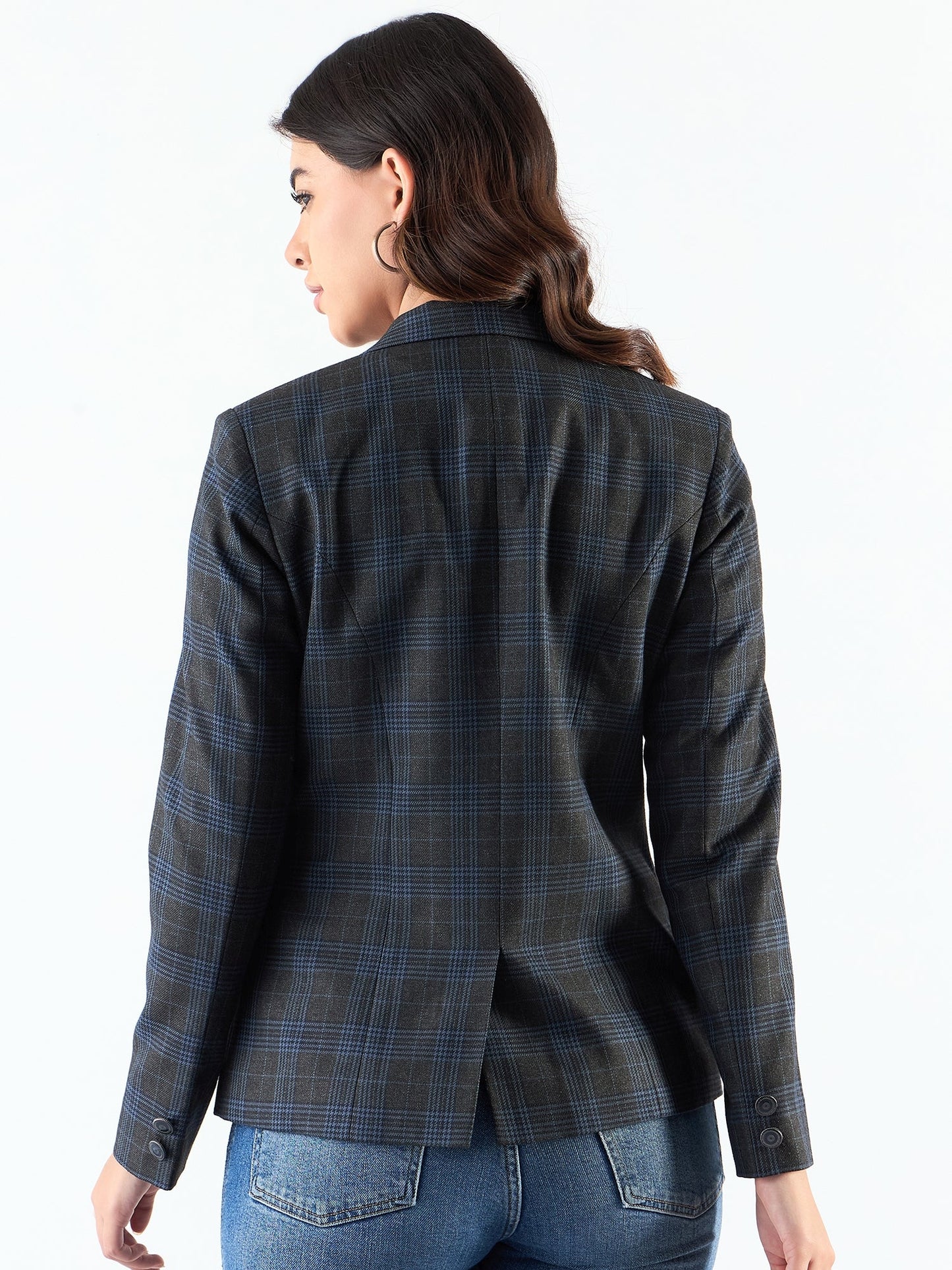 PowerSutra Classic Notched Collar Checkered Blazer In Woolen Plaid