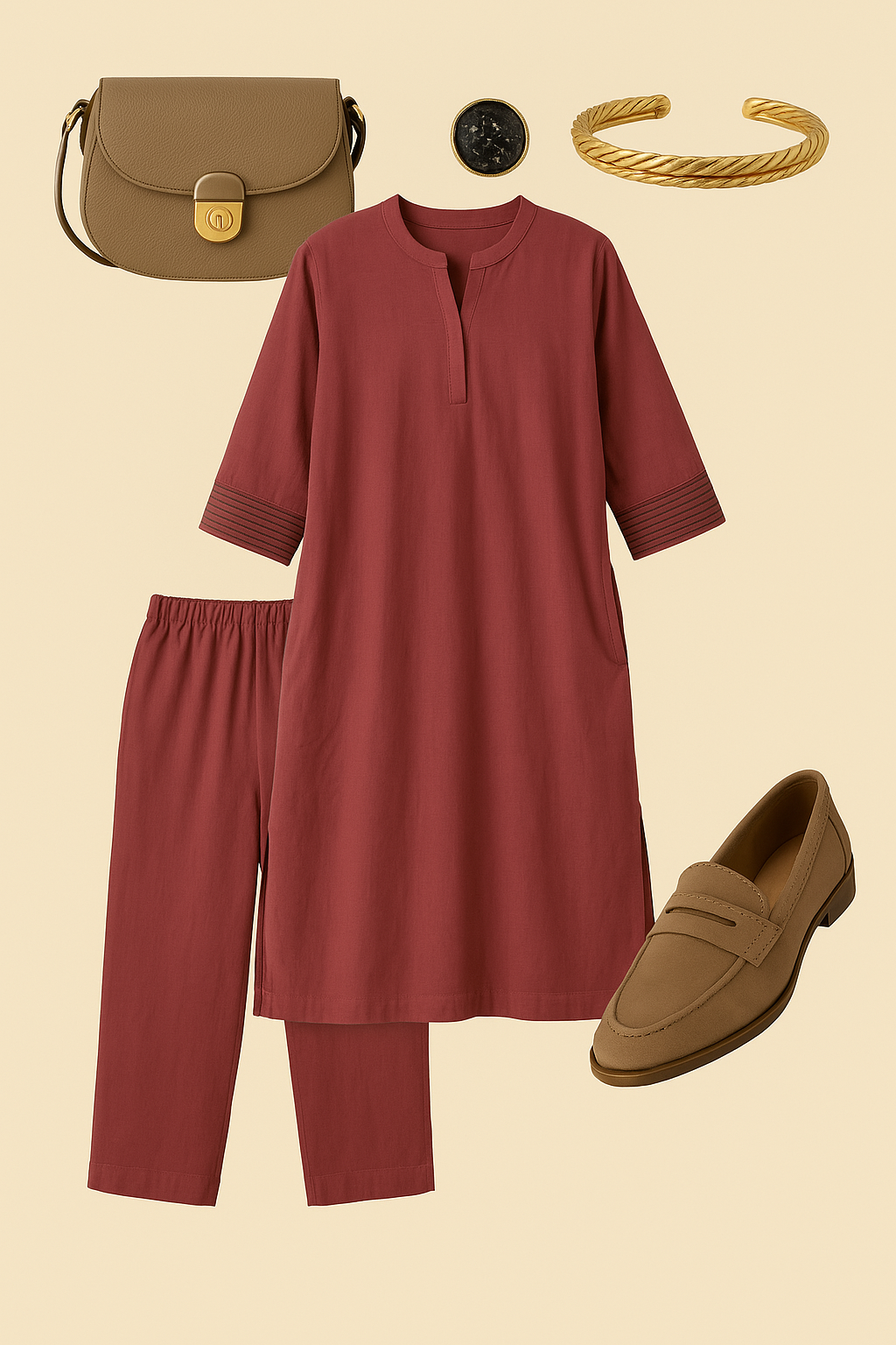 Maati Craft Co-ord Set Dusky Rose Kalidar Tunic (Set of 2)