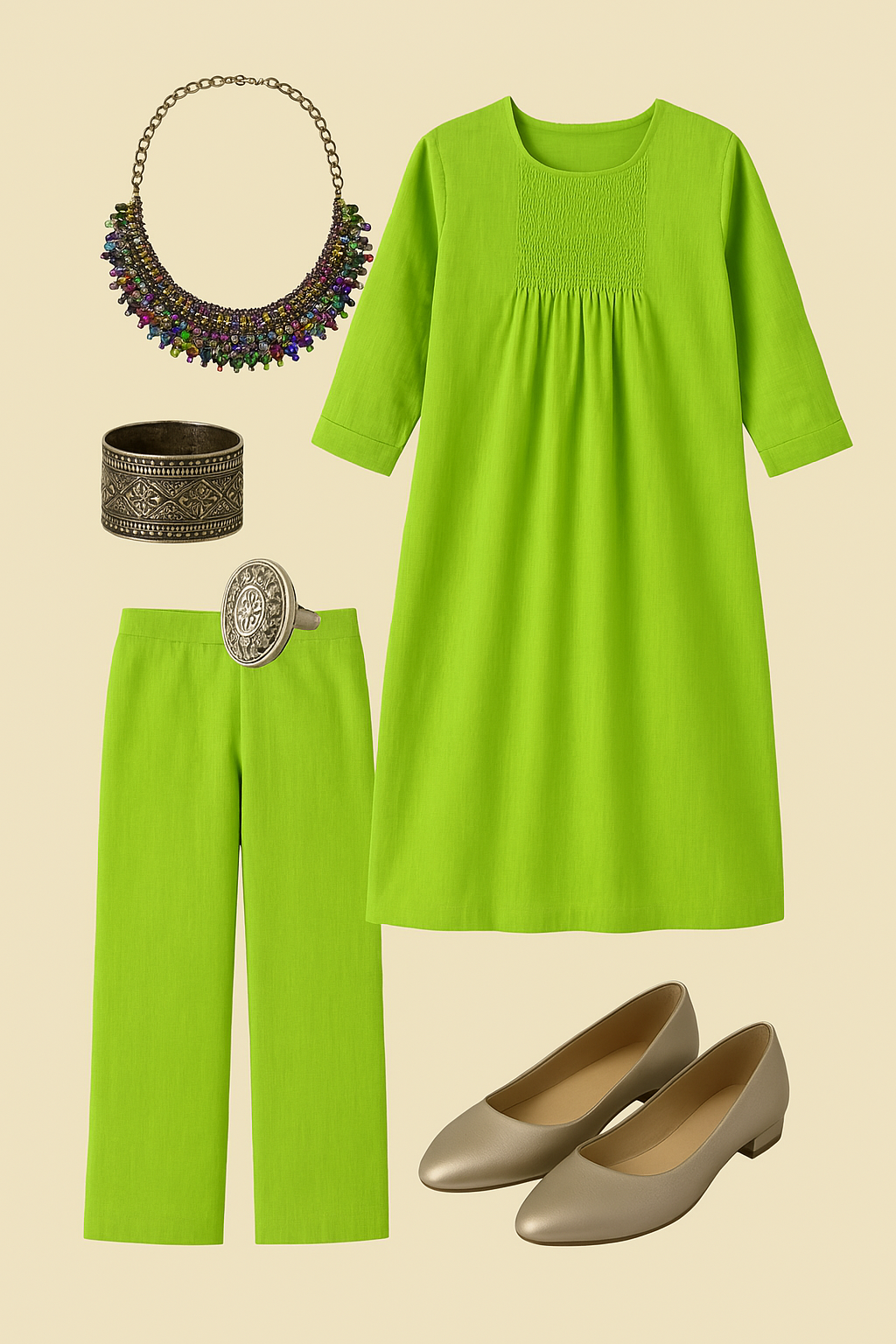 Maati Craft Co-ord Set Zest of Dawn Smocked Yoke Kurta & Pants