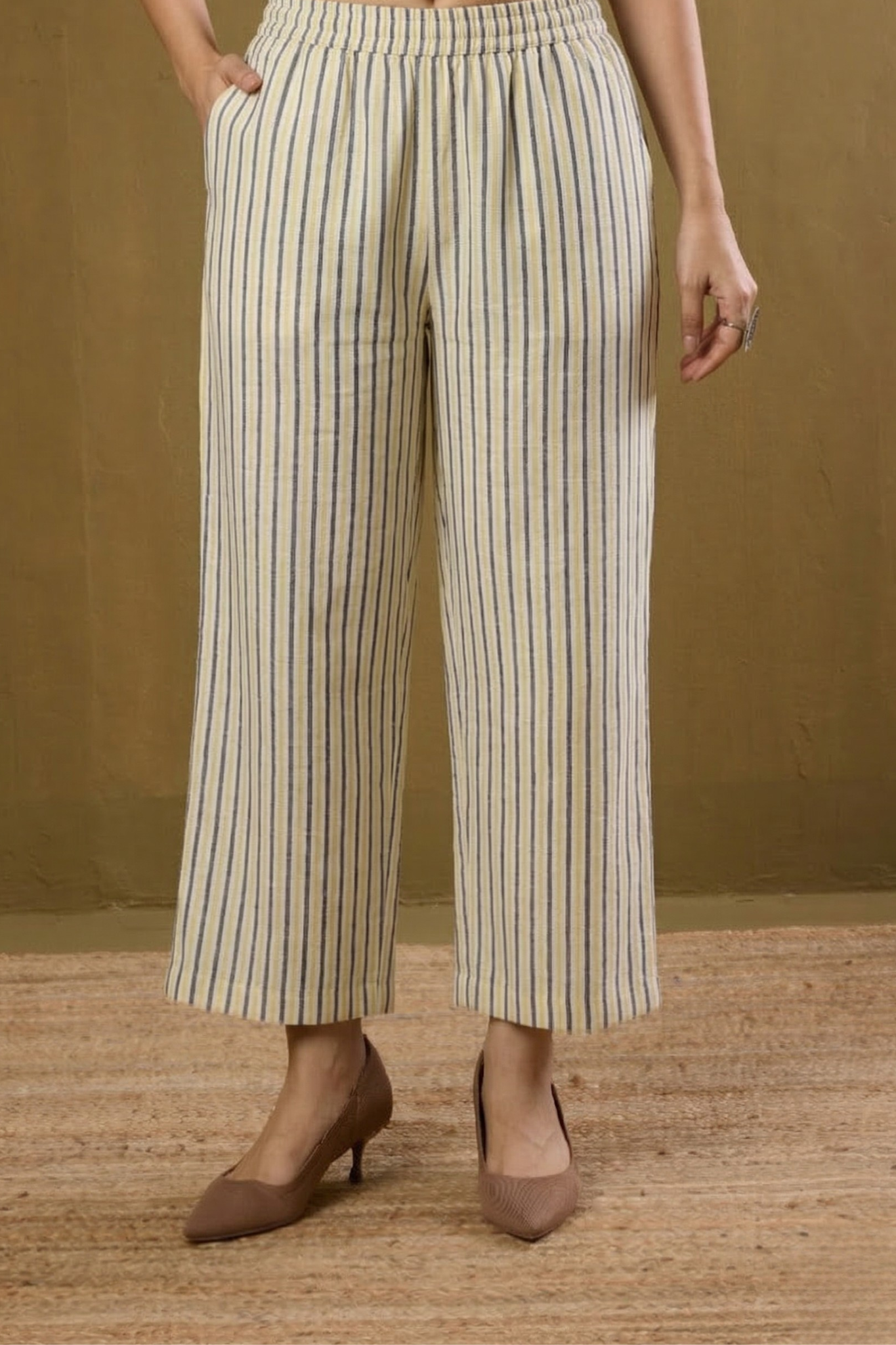 Comfort Fit Pants - White Blue Yellow Stripe Mc