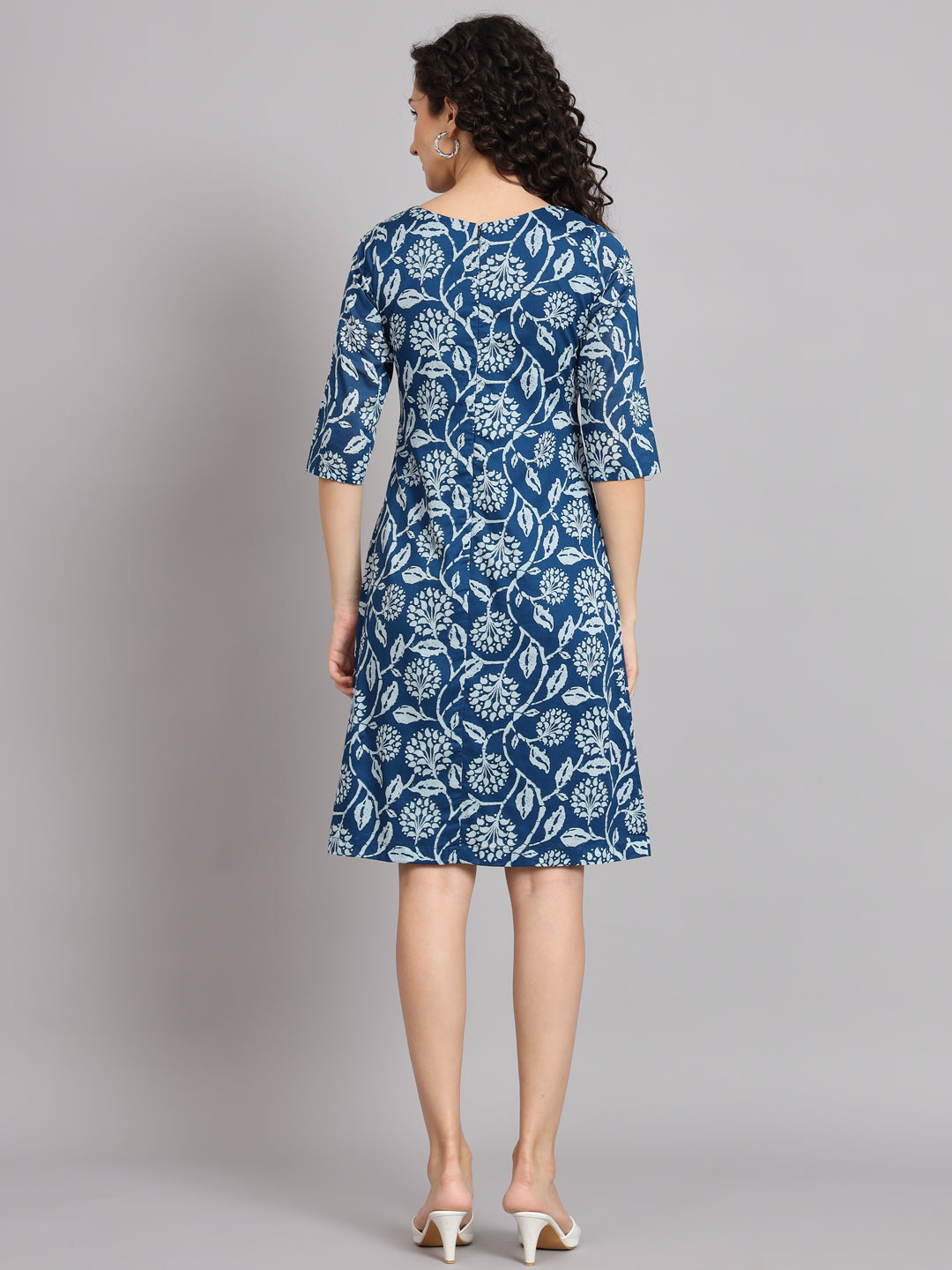 PowerSutra A line Cotton Printed Dress - Blue