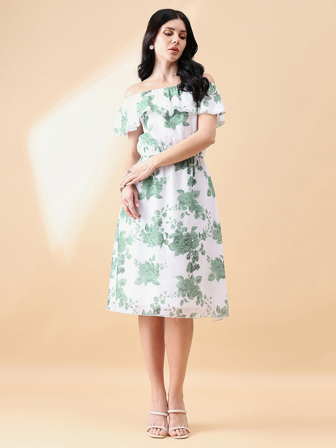 PowerSutra Frill Floral Dress - Green & White