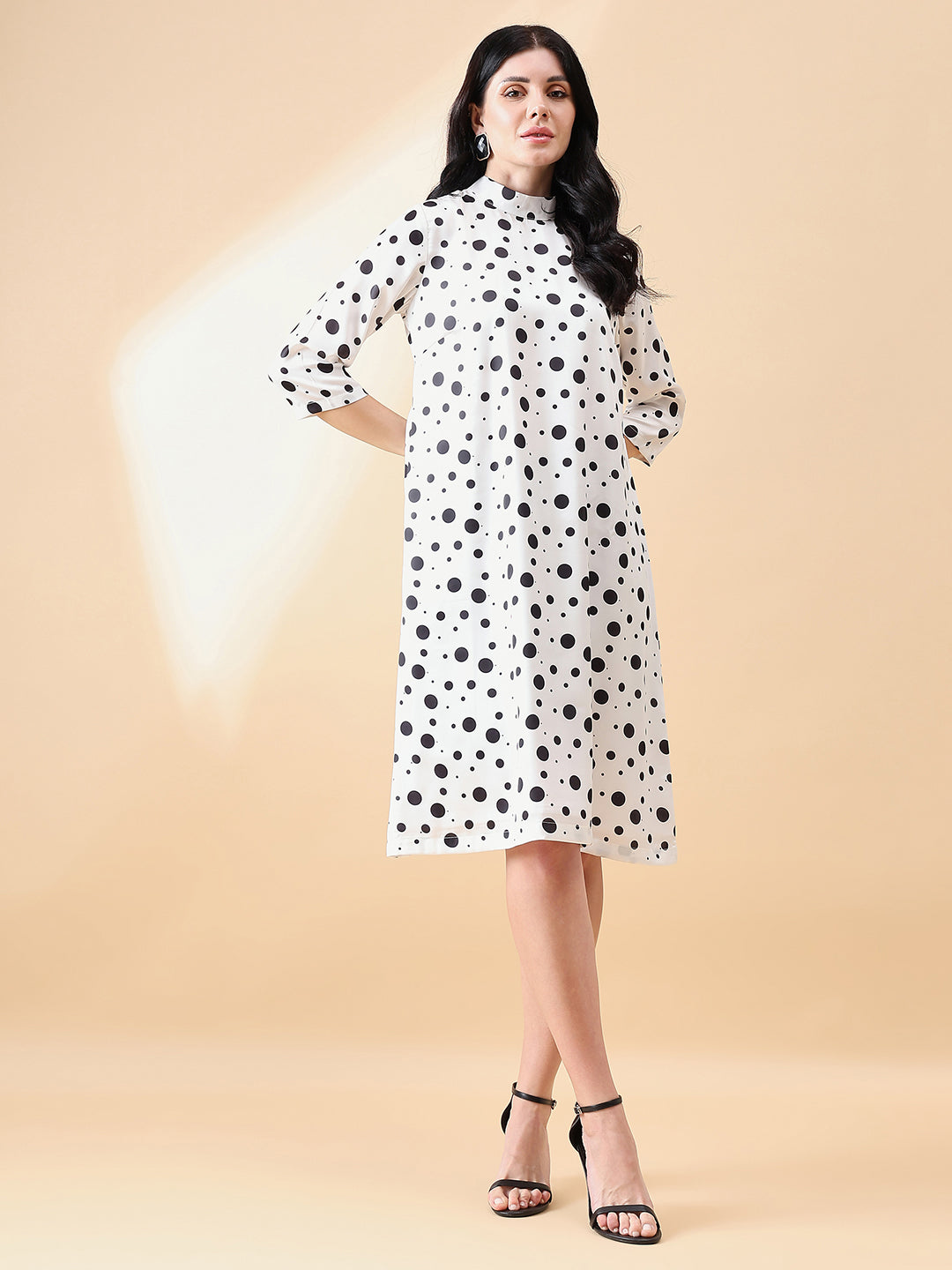 PowerSutra Polka Dot A-Line Dress - Black & White