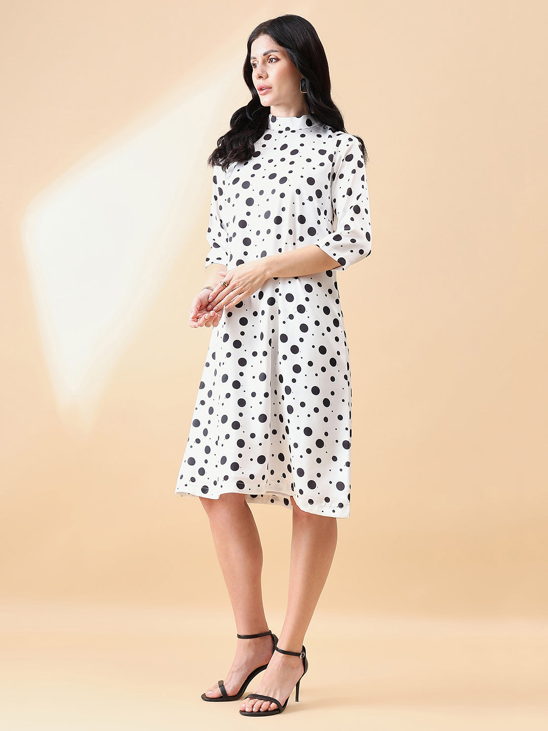 PowerSutra Polka Dot A-Line Dress - Black & White