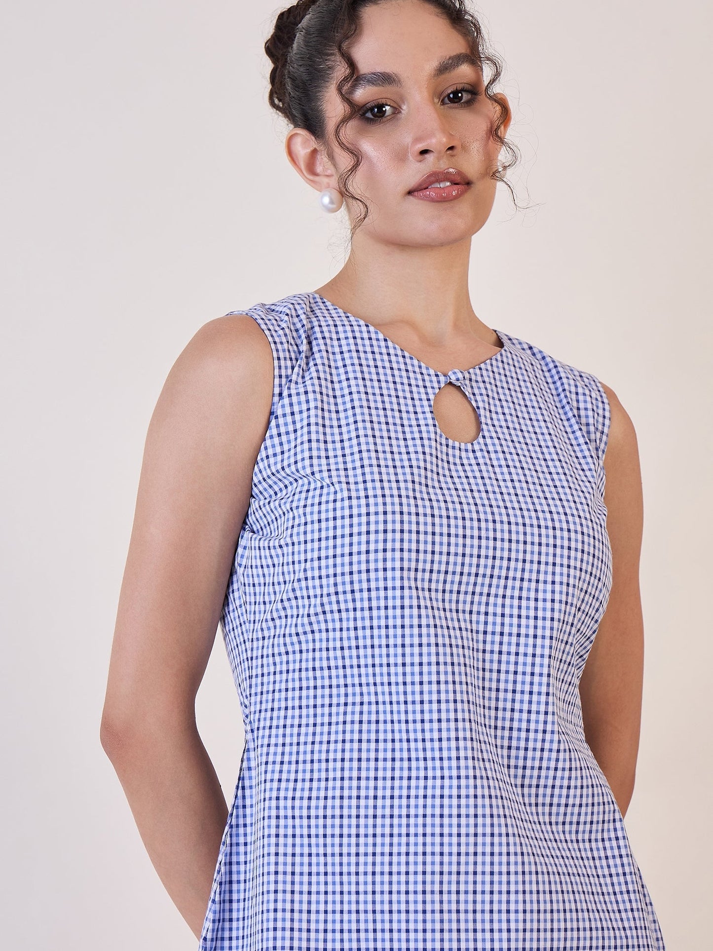 PowerSutra Blue & White Gingham Check Cotton Shift Dress