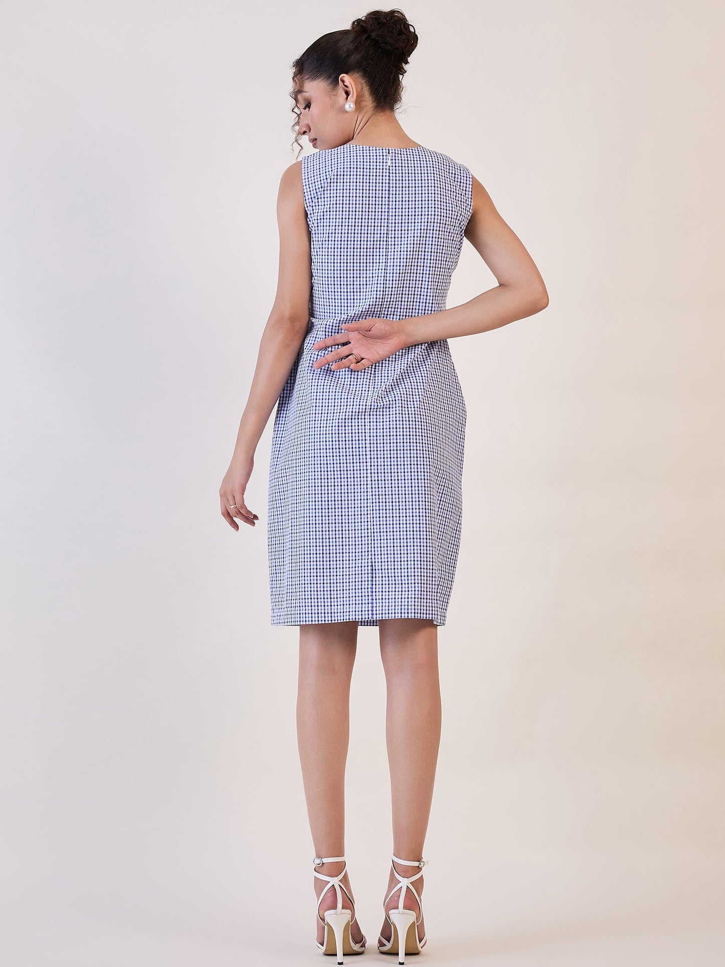 PowerSutra Blue & White Gingham Check Cotton Shift Dress