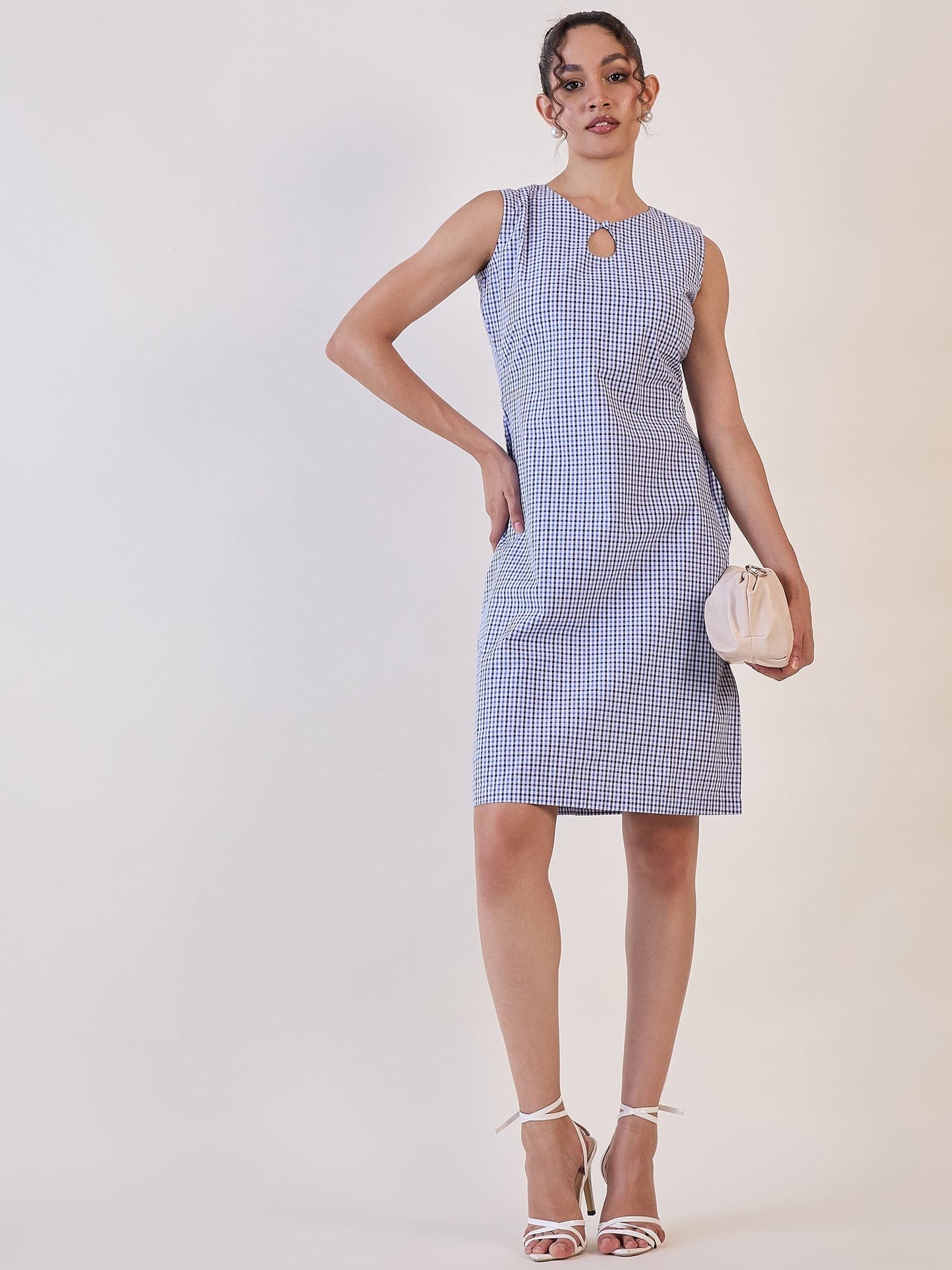 PowerSutra Blue & White Gingham Check Cotton Shift Dress
